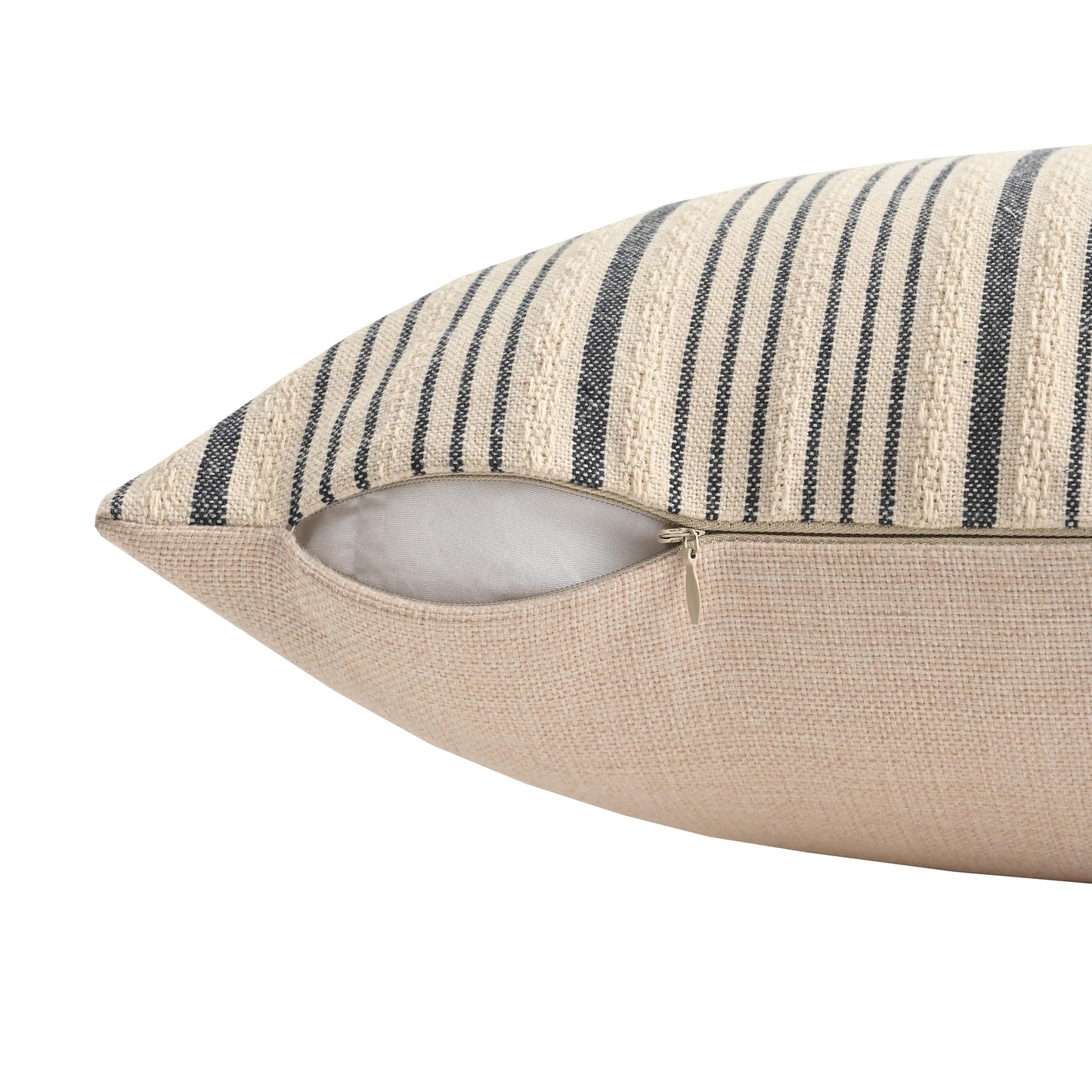 NAVIBULE Black Pillow Covers Linen Farmhouse Throw Pillow Covers Outdoor Striped Decorative Square Throw Pillows for Couch Sofa Bed 18x18 in Pack of 2 Black and Cream