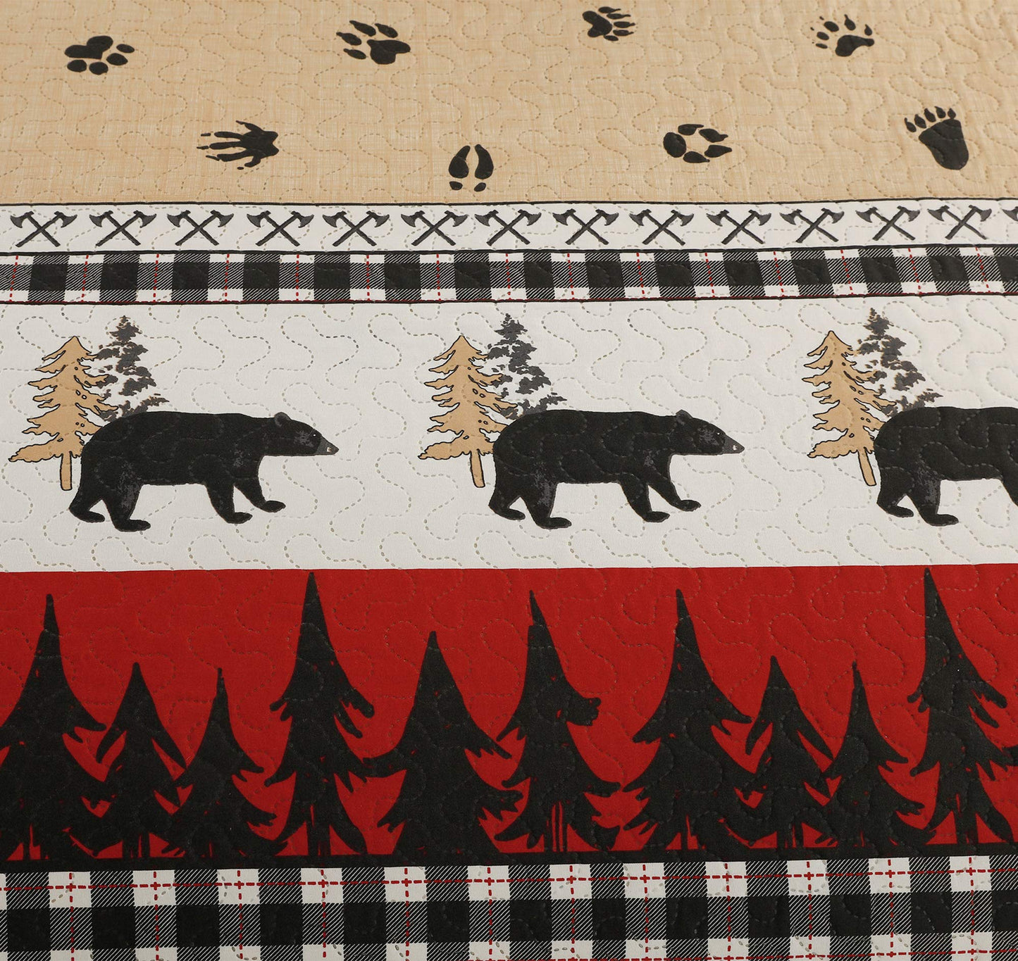 Rustic Quilt Bedding Set Queen Size Bedspread Coverlet Country Quilts Lodge Cabin Bedding Black White Buffalo Plaid Quilts Forest Elk Moose Lightweight Reversible Quilt Bed Spread with 2 Pillow Shams