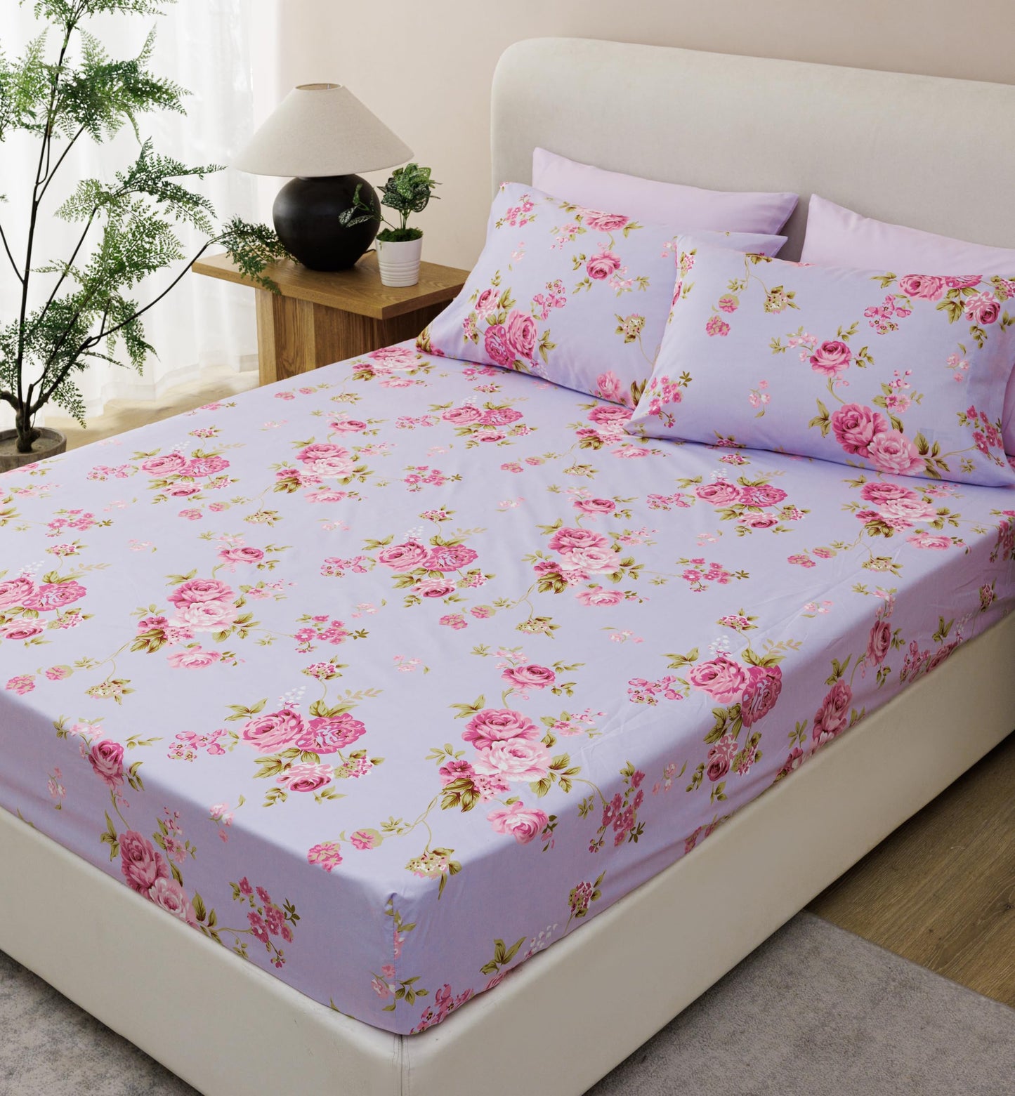 Spirit Linen home 6-Piece King Size Bed Sheet Set - Deep Pocket, Floral Pattern, Soft and Breathable Bed Sheets, Microfiber Material, Includes 1 Fitted, 1 Flat, 4 Pillowcases - Pink/Lavender Floral