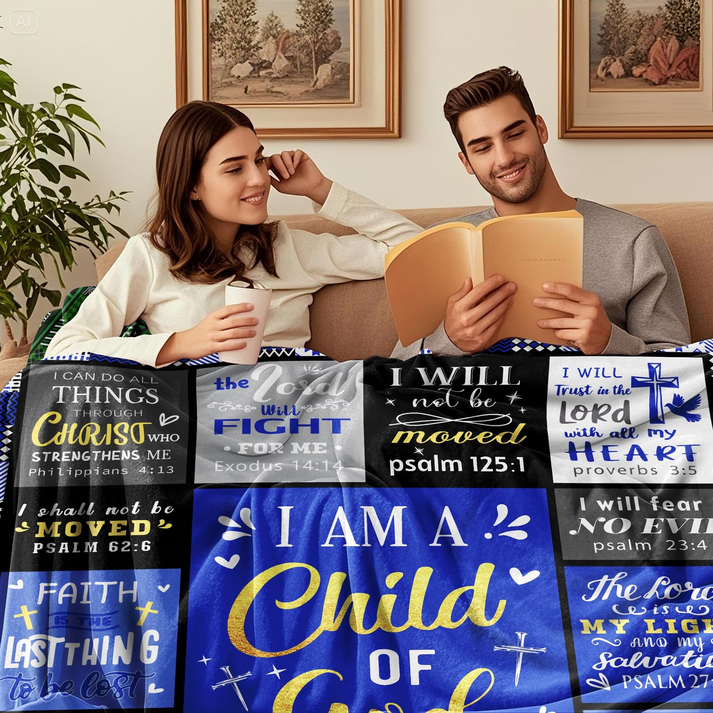 Molcunn Christian Blanket Gifts for Men, Baptism Gifts for Boys, Inspirational Birthday Religious Catholic Spiritual Gift for Man Son Dad, Bible Verse Throw Blanket 50"x40"