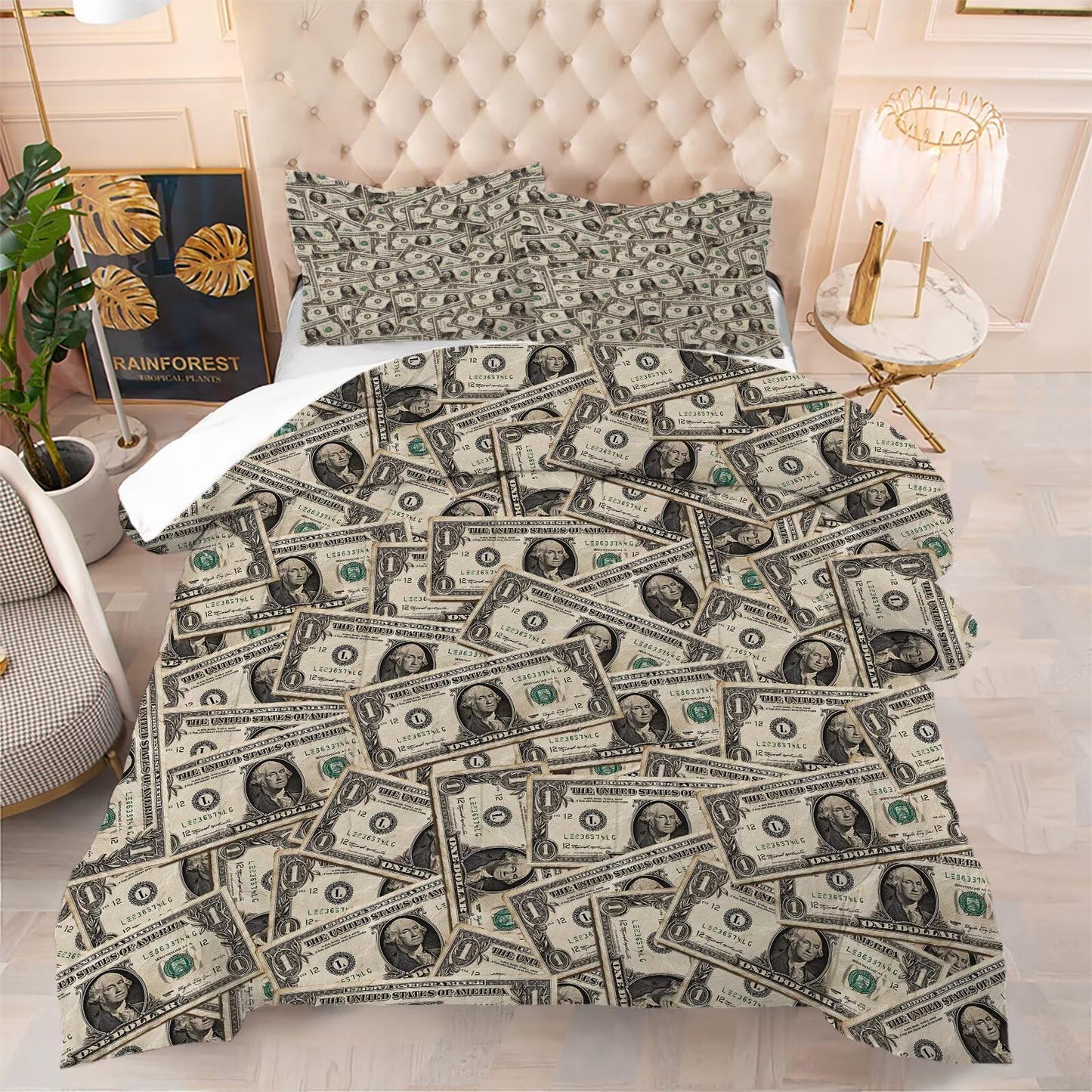 kxry Dollar Money Comforter Set for Boys Kids Ultra Soft Microfiber Quilt One Hundred Dollar Cash Money Bedding Sets King Size with 1 Comforter and 2 Pillowcases Home Decoration Duvet