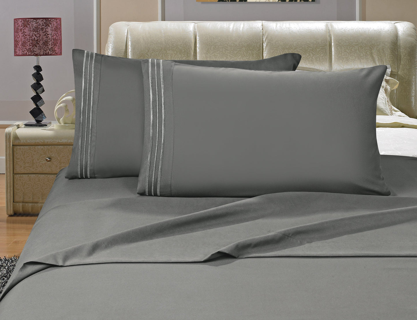 Elegant Comfort Luxury 4-Piece Bed Sheets Set on Amazon 1500 Premier Wrinkle,Fade and Stain Resistant Bed Sheet Set with Deep Pocket - Queen Grey