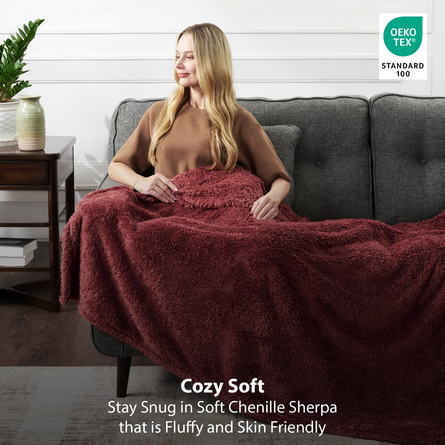 CBCHome Cozy Chenille Sherpa Throw Blanket - Soft, Plush, Fluffy Sofa and Bed Throw, Great Gift for Women, Teens - All Season Home Décor (Apple Butter, 50" x 60")