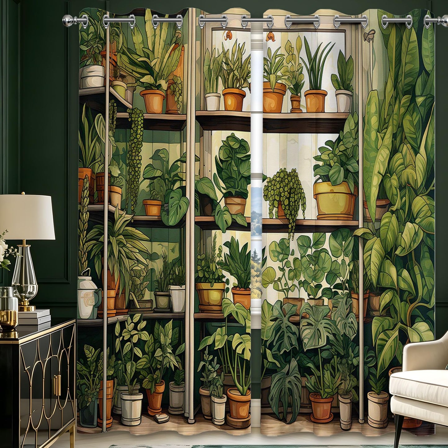 soeeao Green Botanical Blackout Curtains Patterned Vintage Plant Window Drapes for Bedroom Living Room, 84 inch Length 2 Panels Set, 52x84 inch