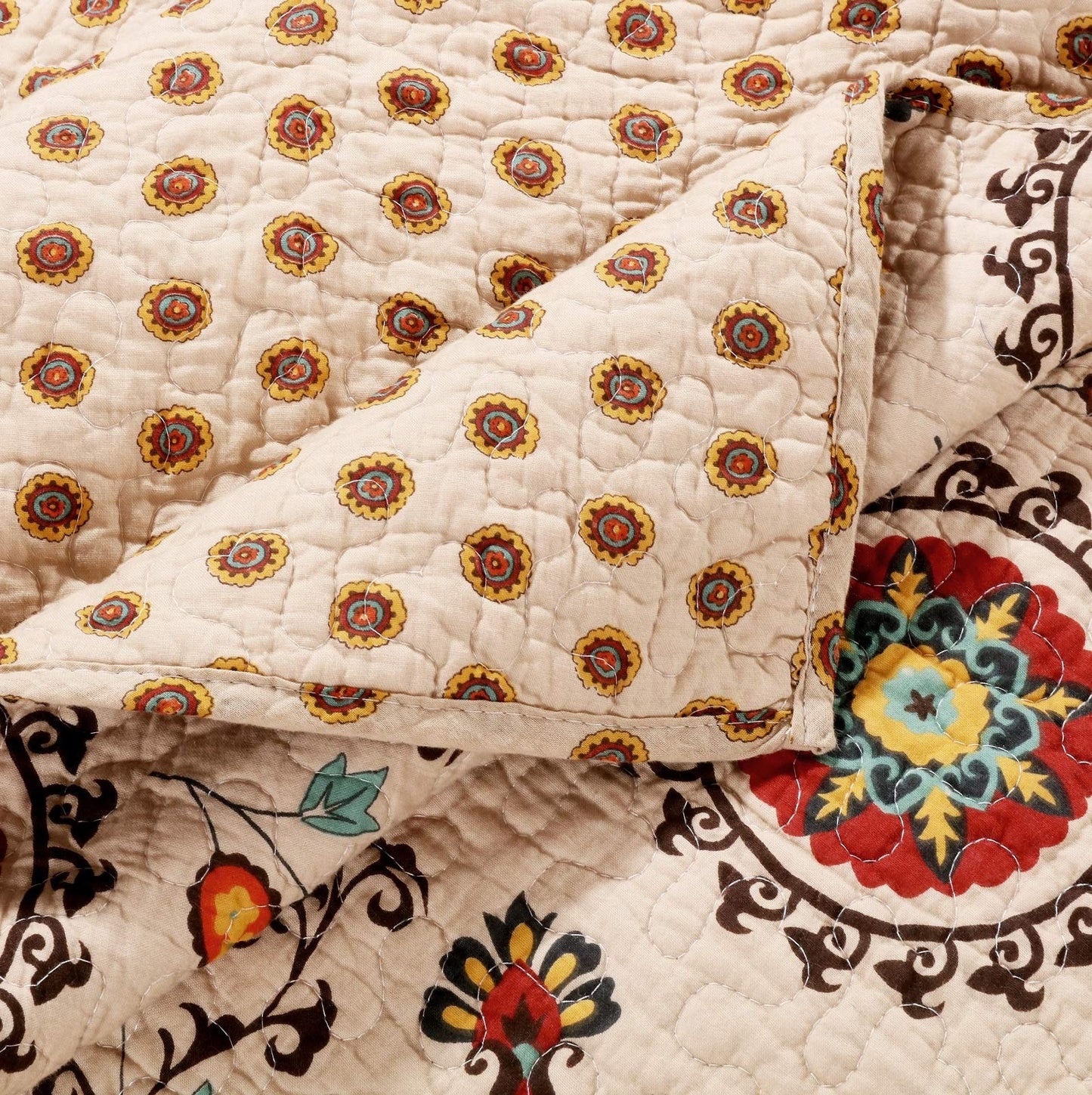Greenland Home Andorra 100% Cotton Reversible Suzani Quilt Set, King/California King (5 Piece)