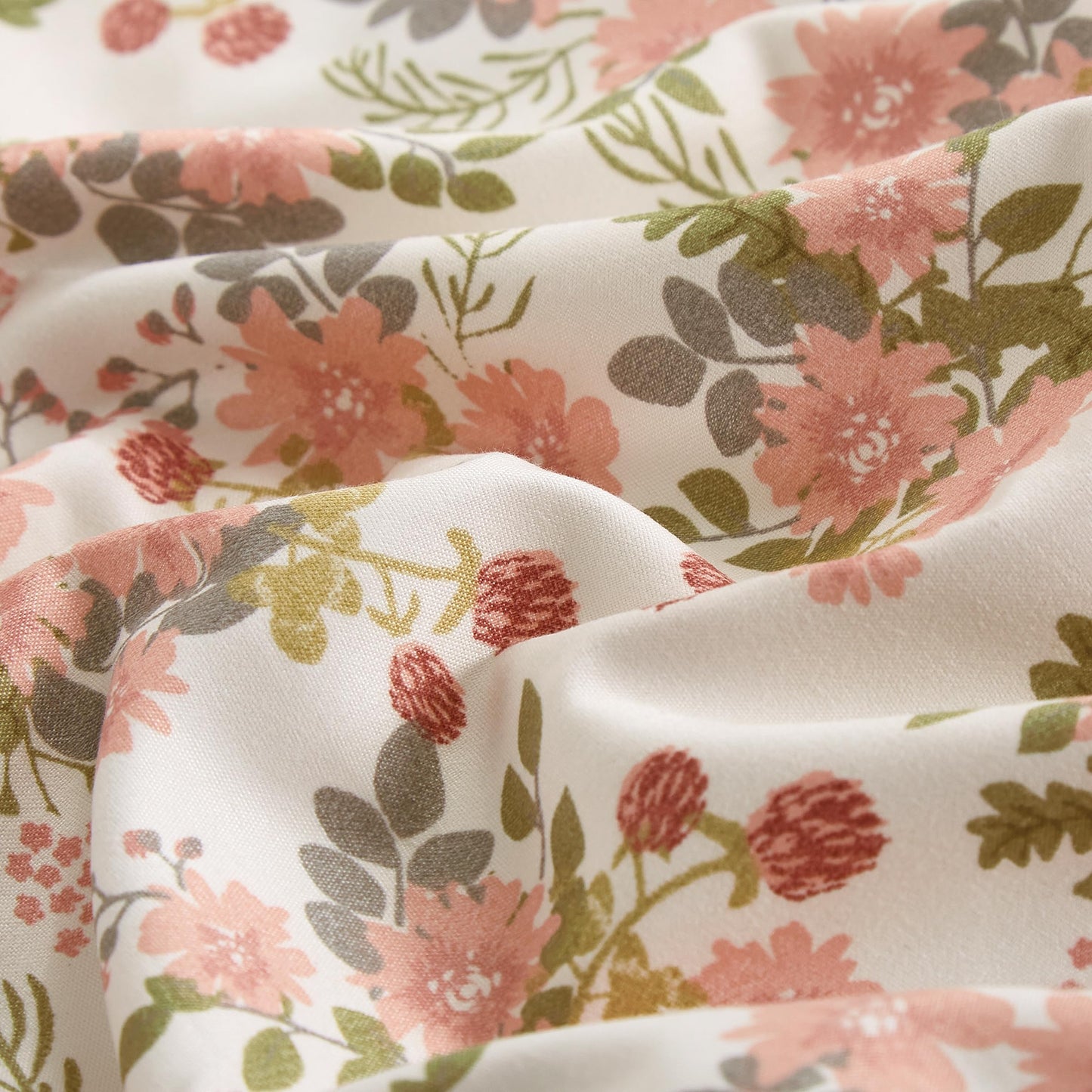 Chezmoi Collection Winika 4-Piece Floral Bed Sheet Set - Multicolor Pink Red Green Gray Floral Flowers Printed Microfiber 14-Inches Deep Pocket Sheets & Pillowcases Set, California King