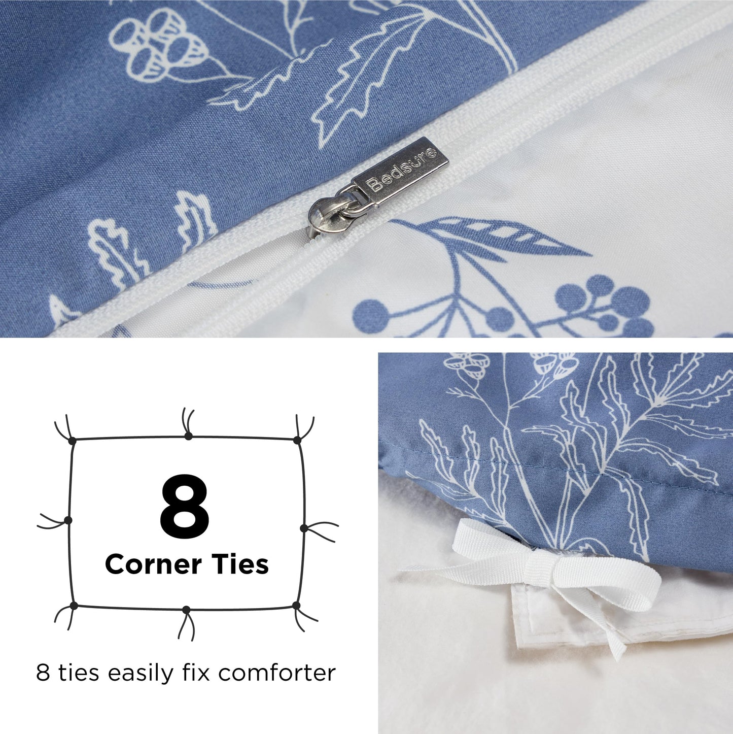 Bedsure Duvet Cover King Size - Reversible Infinity Blue King Duvet Cover Set with Zipper Closure, 3 Pieces Cute Floral Patterned Bedding Set with 8 Corner Ties and 2 Pillow Shams