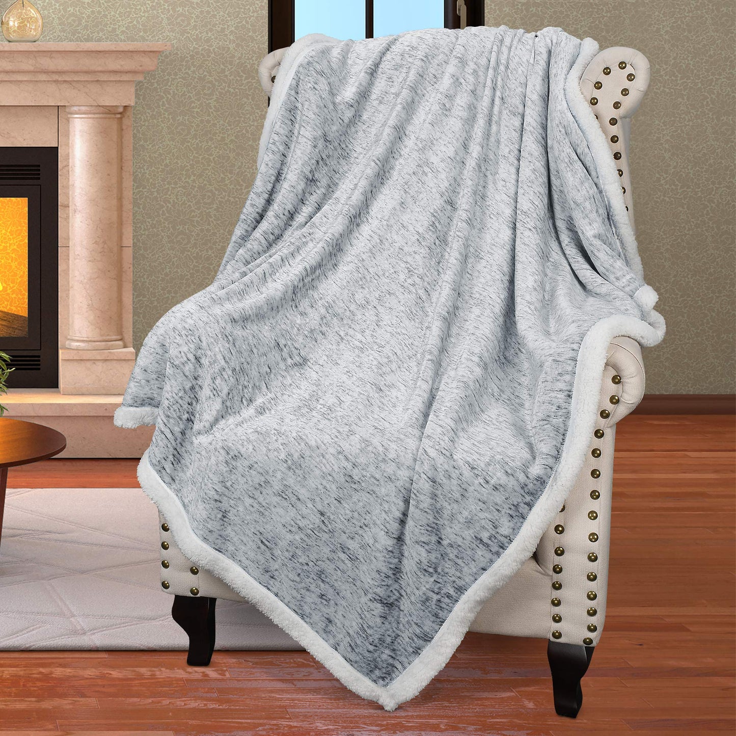 Catalonia Grey Sherpa Throw Blanket, Super Soft Fluffy Fuzzy Comfy Velvet Plush Fleece TV Blankets Throws for Sofa Couch Bed, Valentine's Day Gifts for Adults Child, 50"x60", Melange