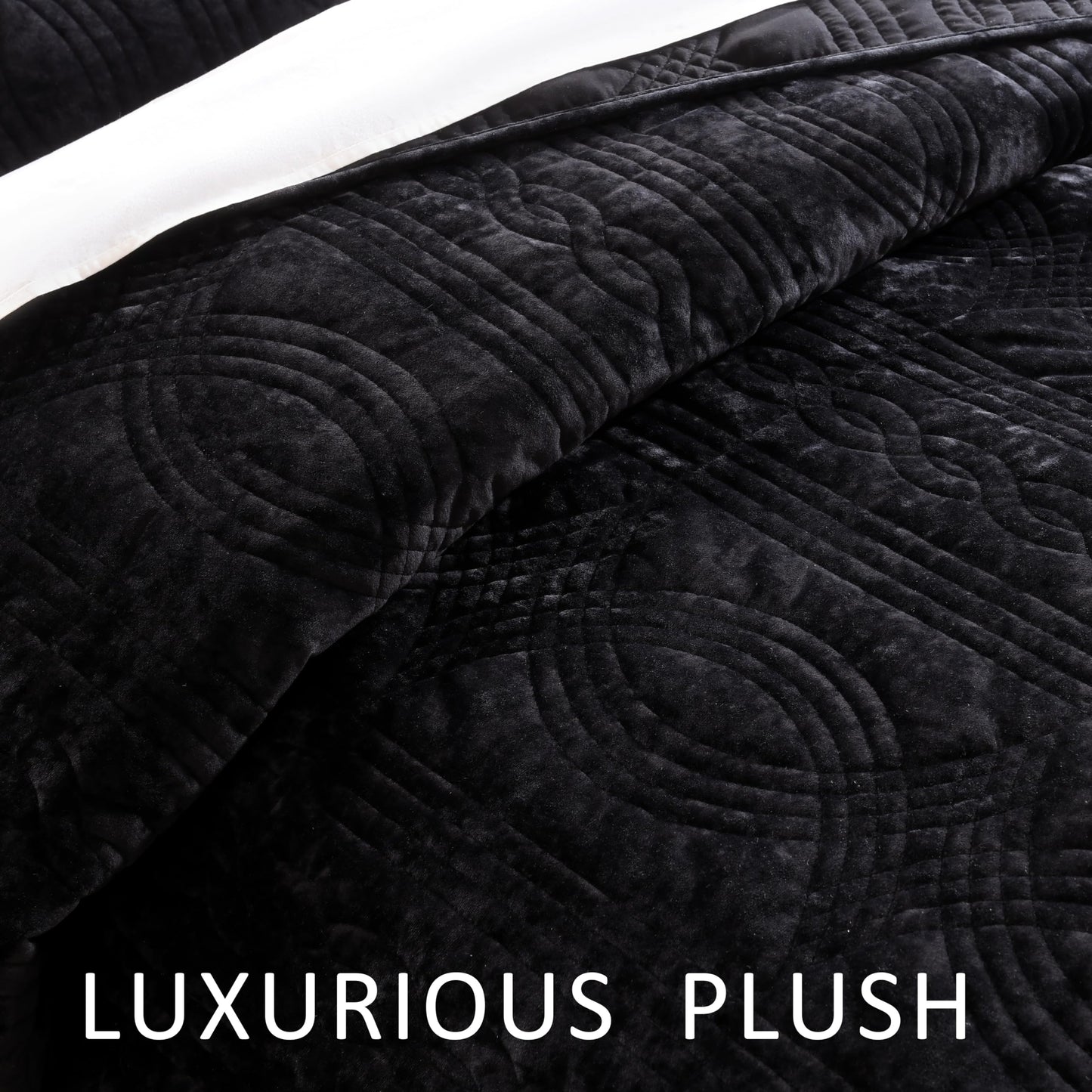 Homzard Velvet Quilt Set Queen Size, Black Velvet Comforter Set, Bedspread Coverlet Quilted Bedding Set,for All Season