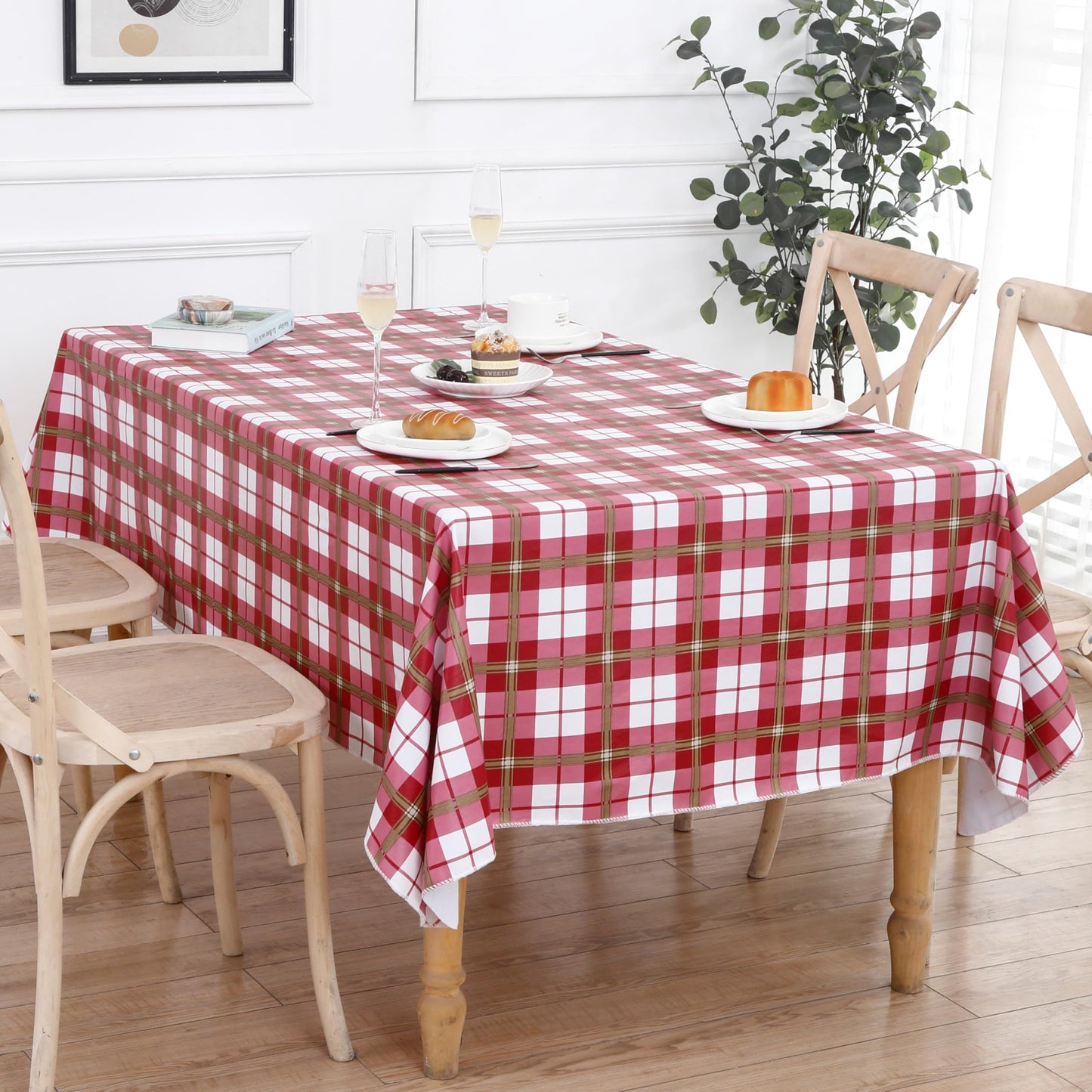 Walrus Heavy Duty Vinyl Tablecloth with Flannel Backing Waterproof Oil-Proof Plastic Table Cloth Stain-Resistant Wipeable Rectangle or Square Table Cover for Indoor and Outdoor (Lattice,54x54 Inch)