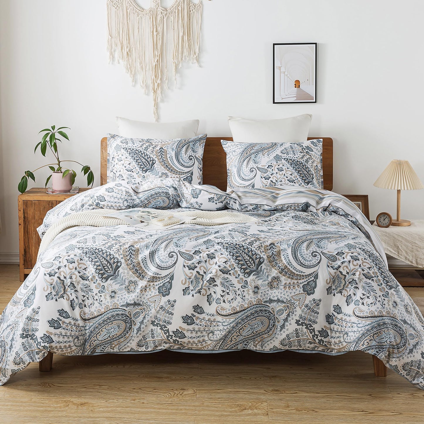 HoneiLife King Size Duvet Cover - 3pcs Paisley Comforter Cover, Soft & Breathable Floral Bedding Duvet Cover Sets with Zipper Closure & Corner Ties, Wildflower Comforter Cover Sets All Season Use