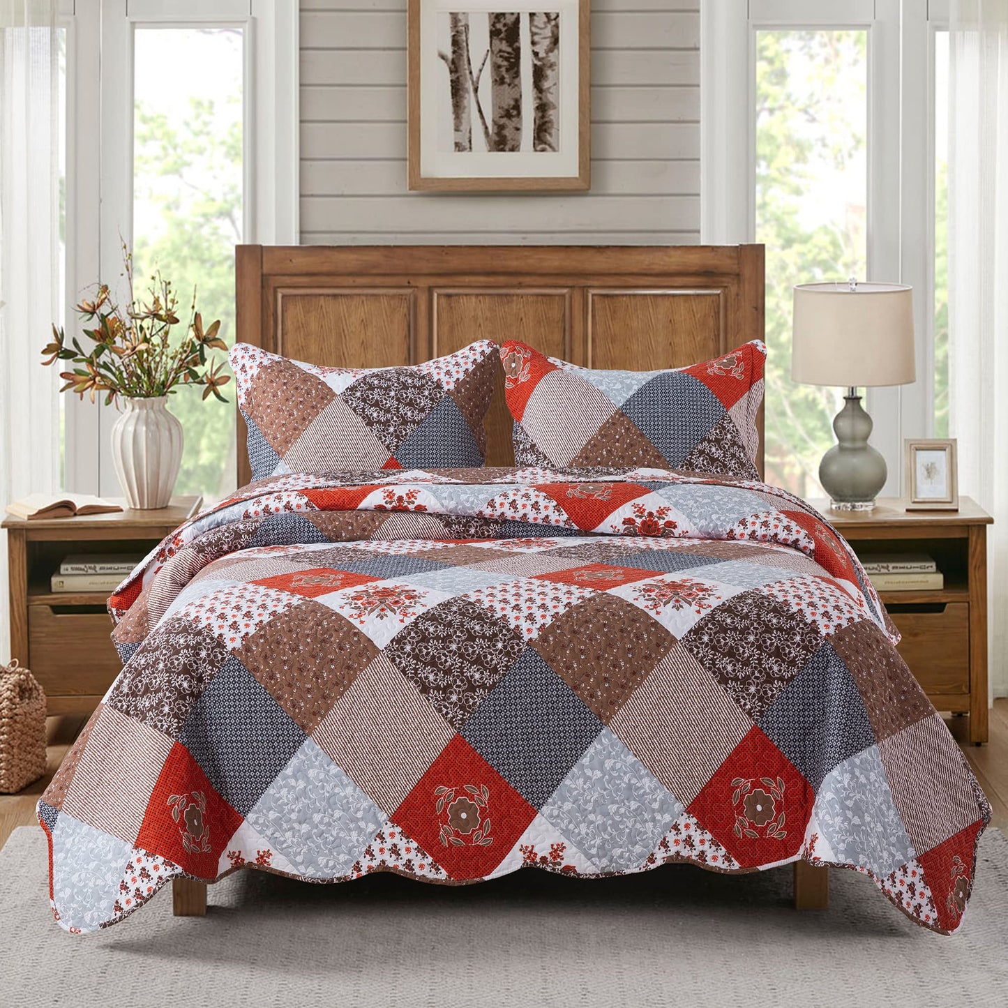 Travan Floral Printed Quilt Sets 3-Piece Super Soft Lightweight King Size Bedspread with Shams Reversible Quilted Bedding Set, King