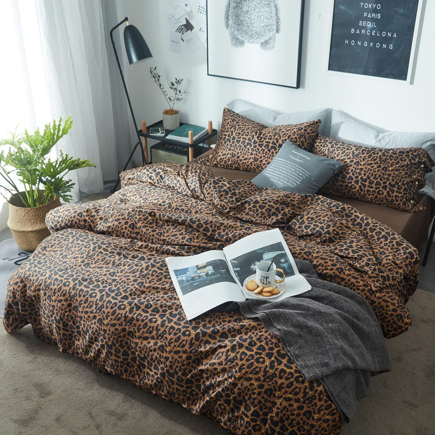 LifeTB Leopard Comforter Set Queen Comforter Set 3 Pieces Leopard Print Comforter Fluffy Soft Microfiber Bedding Set for All Seasons Animal Cheetah Print Queen Size Comforter with 2 Pillowcases