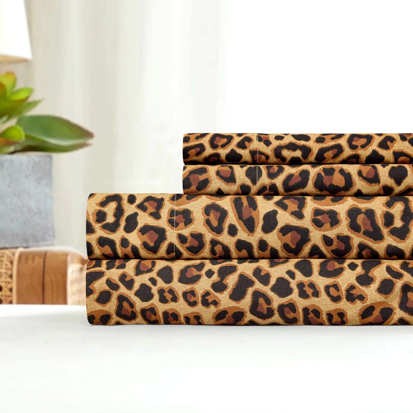 Sleepdown Cotton Bed Sheet Set - Leopard Brown, Queen