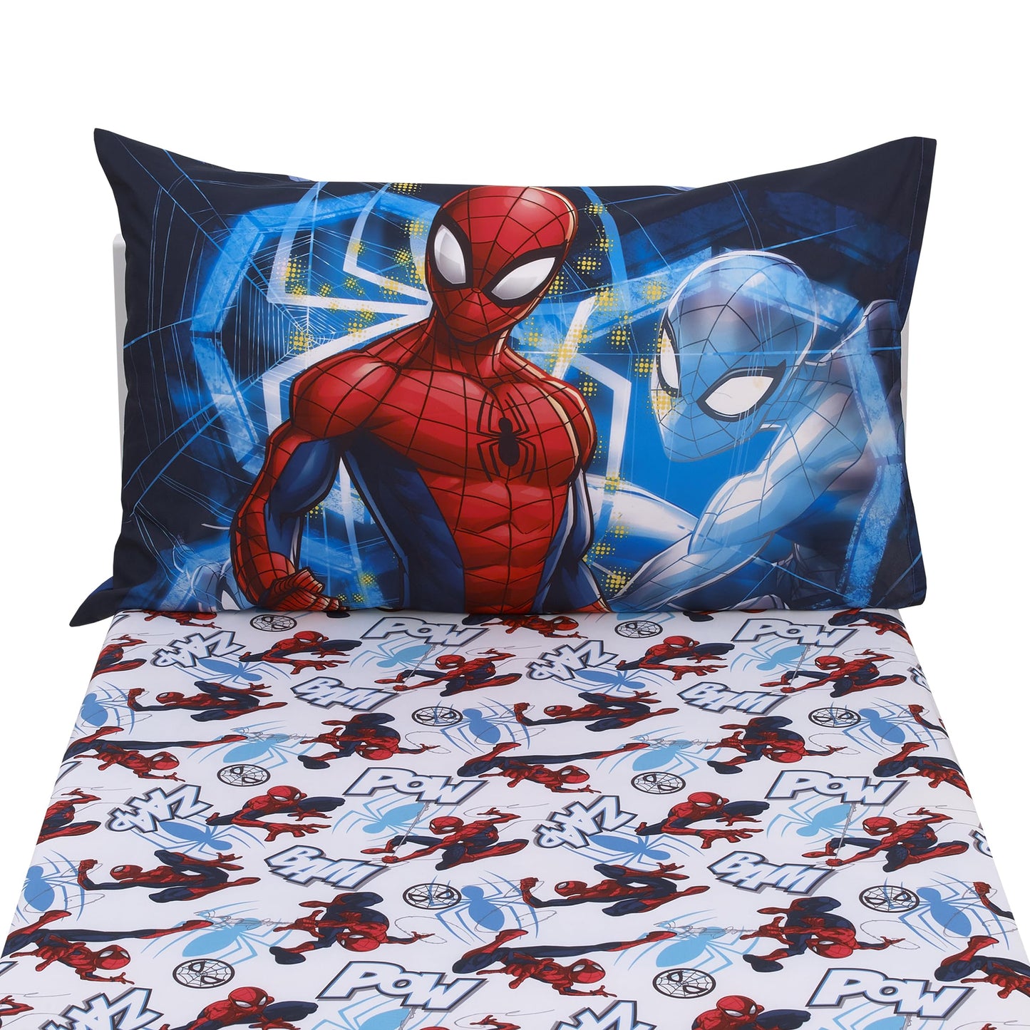 NoJo Marvel Spider-Man to The Rescue Red, White, and Blue 2 Piece Toddler Sheet Set - Fitted Crib Sheet, and Reversible Pillowcase