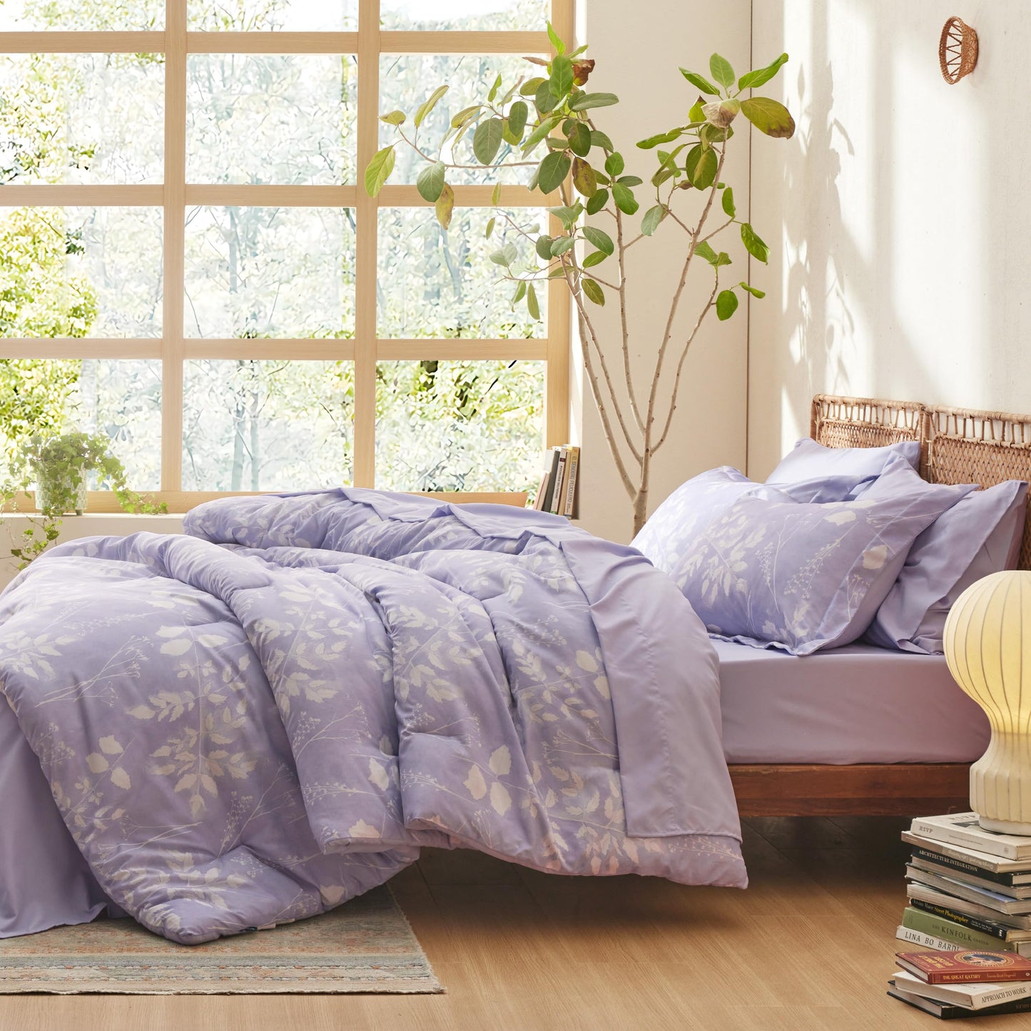 Bedsure Queen Comforter Set - 7 Pieces Floral Lavender Soft Bedding Sets, Queen Bed in a Bag with Botanical Flowers Comforter, Sheets, Pillowcases & Shams
