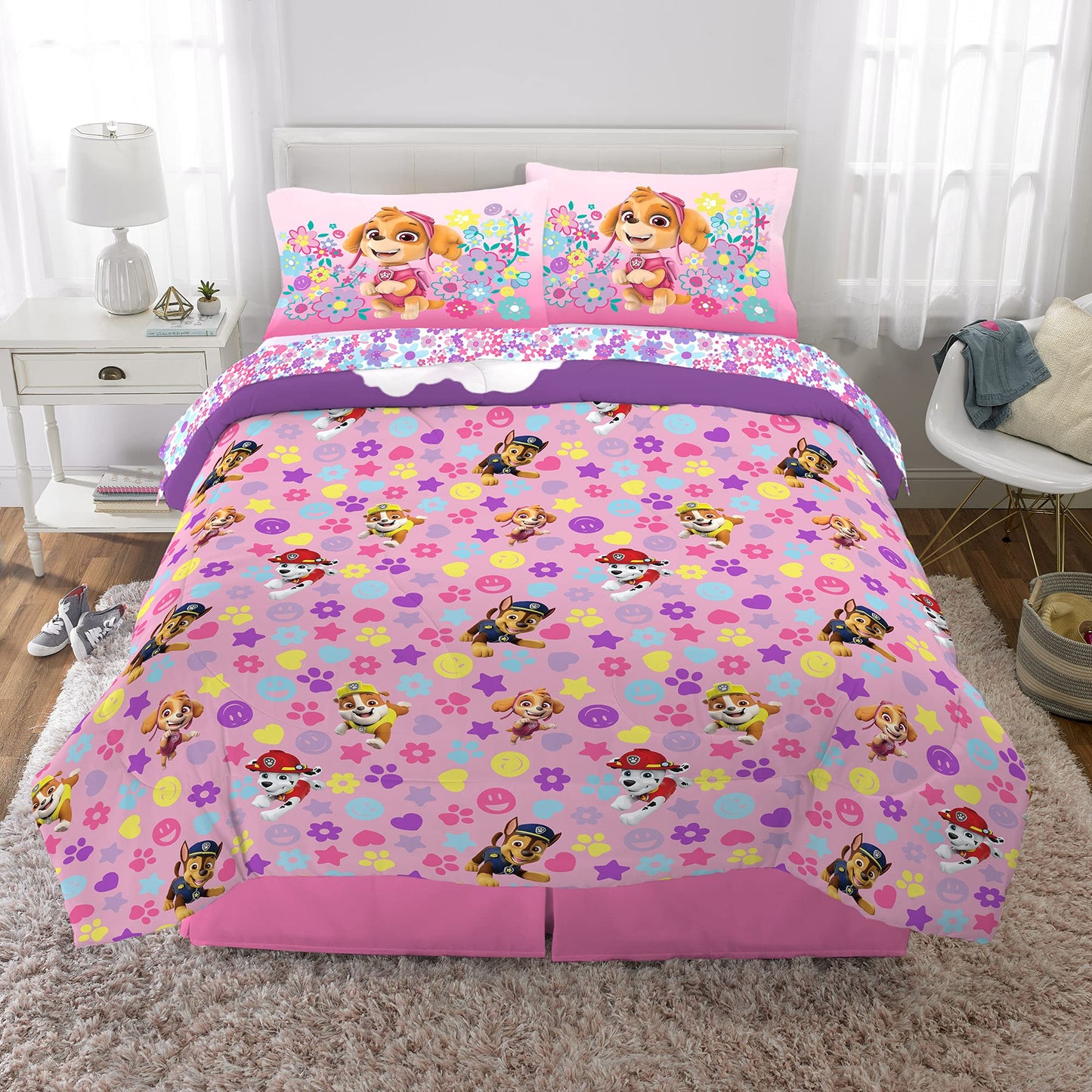 Franco Kids Bedding Super Soft Comforter and Sheet Set, 5 Piece Full Size, Paw Patrol Girls