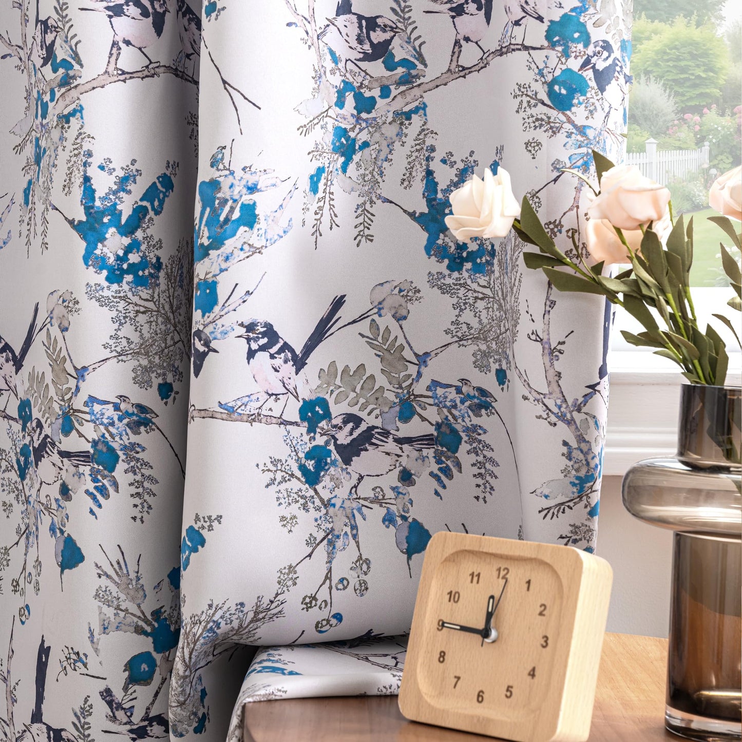 H.VERSAILTEX Floral 100% Blackout Curtains 84 inch Length 2 Panels Vintage Curtains Thermal Insulated Room Darkening Patterned Curtain Drapes for Bedroom Living Room with Grommet, Blue/Black