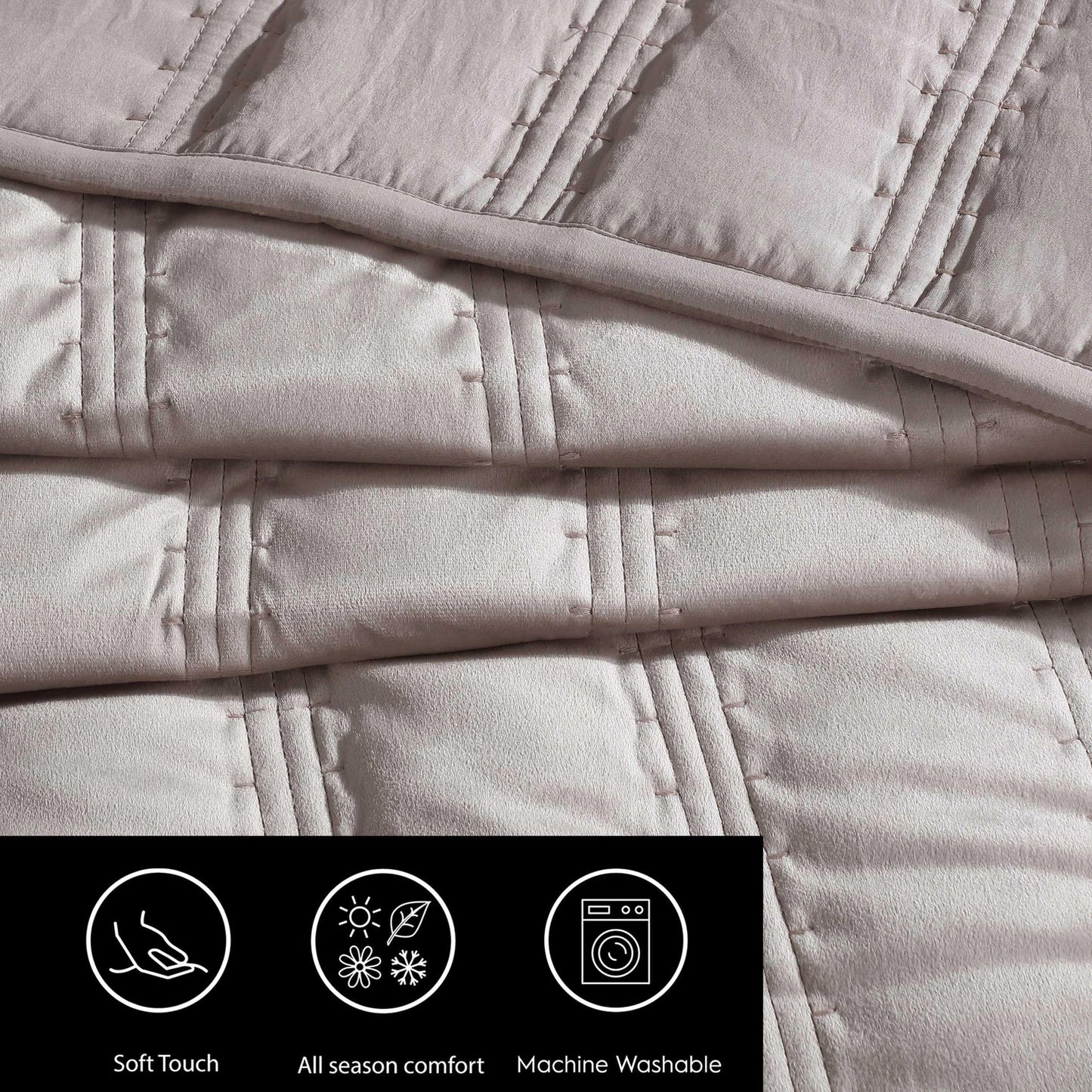 Vera Wang - Queen Quilt Set, Super Soft Bedding Set with Matching Shams, Modern Room Essentials (Velvet Linear Stitch French Clay, Queen)