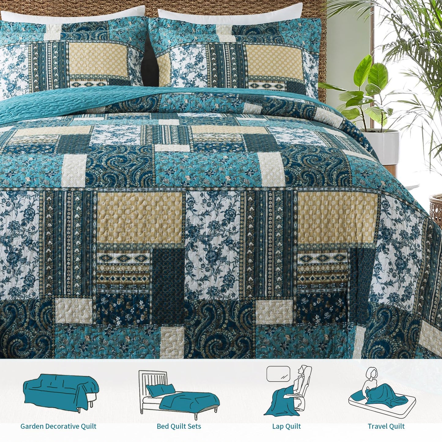 TWINRUN California King Quilt, Cotton California King Quilt Sets (108 X 118 Inch), 3 Piece Farmhouse Patchwork Bedspread, Lightweight Oversized King Quilt Coverlet for All-Season