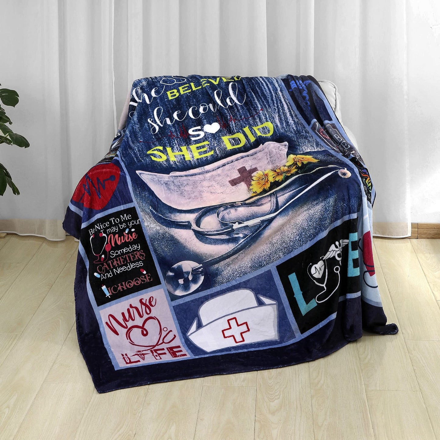 Nurse Gifts for Women Nurse Blanket Super Soft Fleece Throw Blankets RN Gifts for Women Nurses Week Gifts Thank You Present for LPN Thanksgiving Christmas 50x60 (Blue)