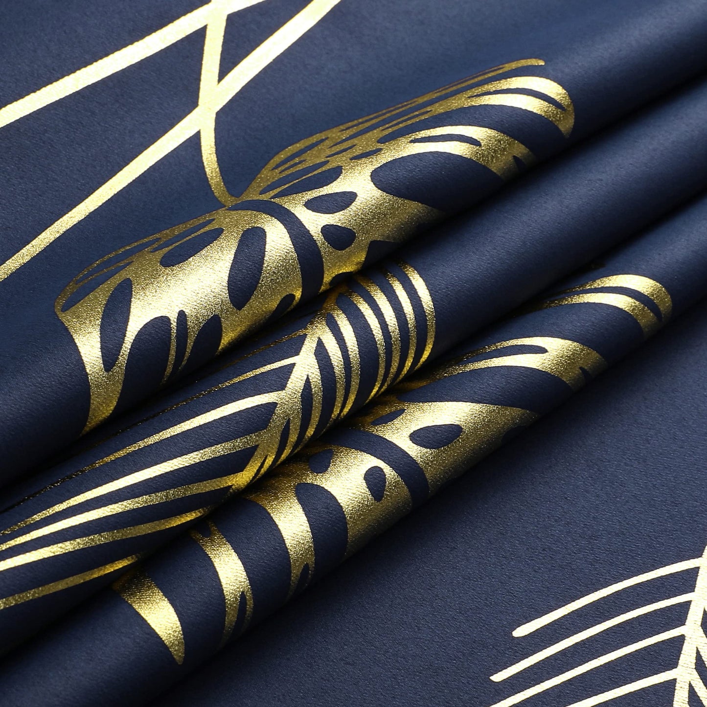 Estelar Textiler Navy Blue Blackout Curtains for Living Room 84 Inch Length 2 Panels Set, Gold Palm Leaves Printed Window Drapes, Energy Saving Curtains for Bedroom, 52Wx84L