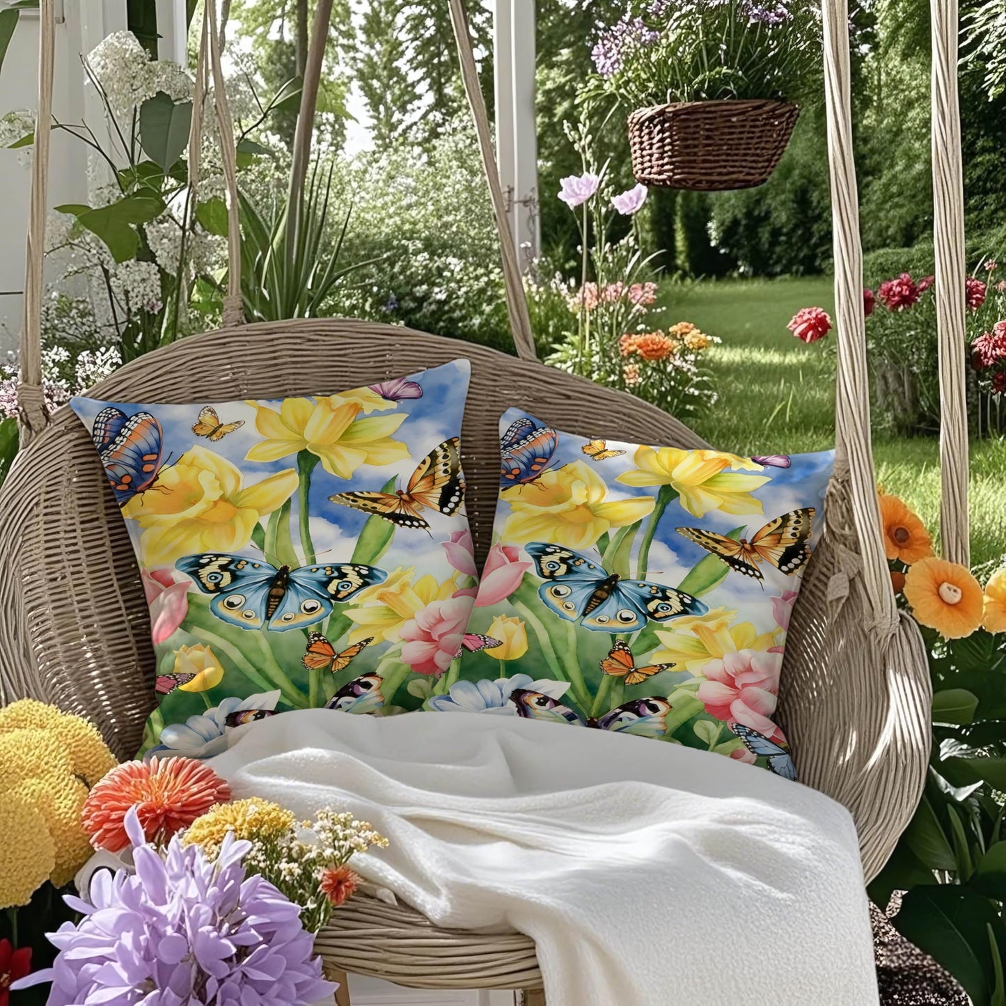 mellicoma Waterproof Outdoor Pillow Covers 18x18 Pack of 2 Watercolor Butterflies and Flowers Throw Spring Outdoor Pillows for Garden Funiture Patio Home