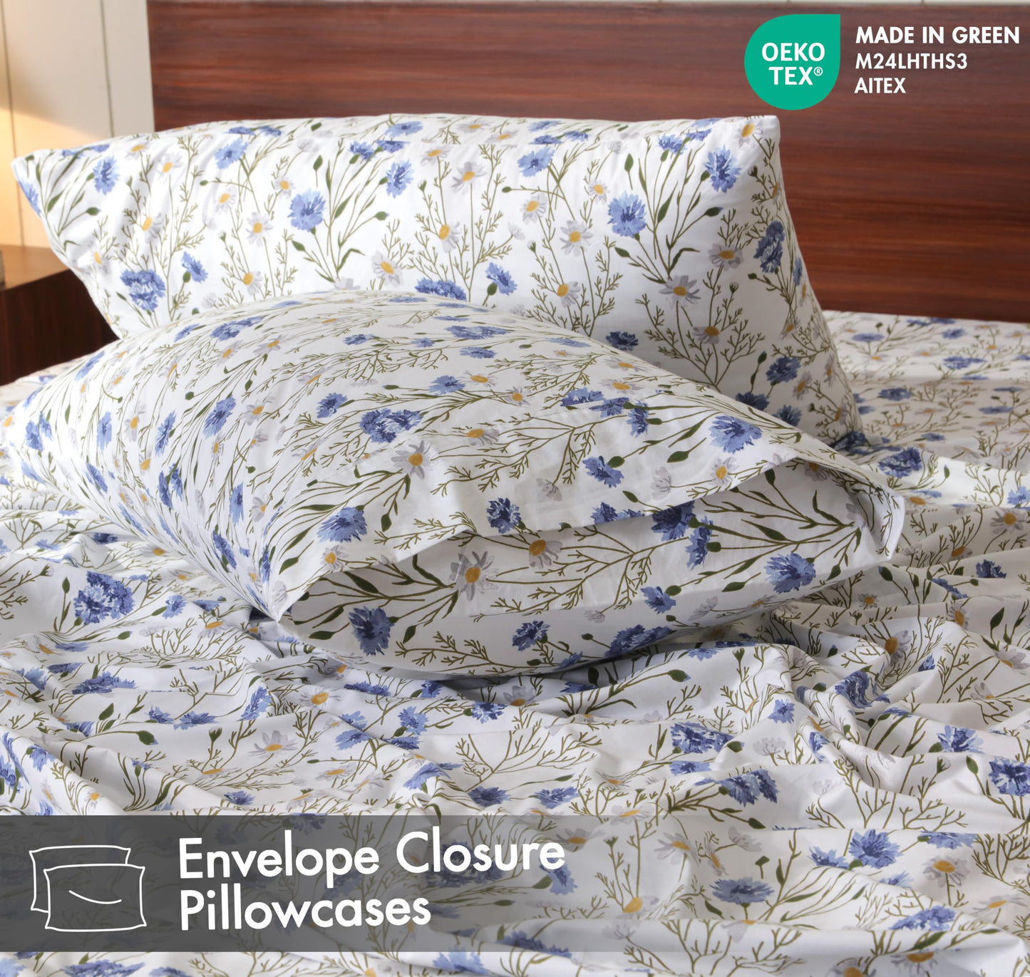 RUVANTI 100% Cotton Percale Sheets Full Size, Sweet Pea