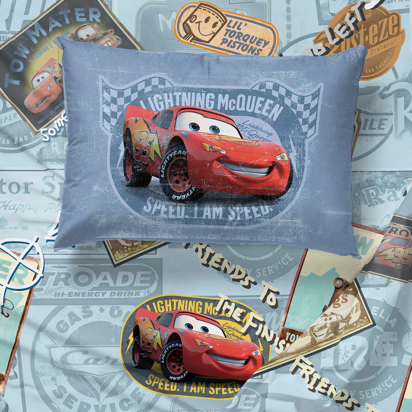Jay Franco Disney Pixar Cars Lightning McQueen Twin Sheet Set - 3 Piece Kids Race Car Bedding, Super Soft Microfiber, Deep Pocket, Machine Washable, Fade Resistant, Blue (Official Disney Product)
