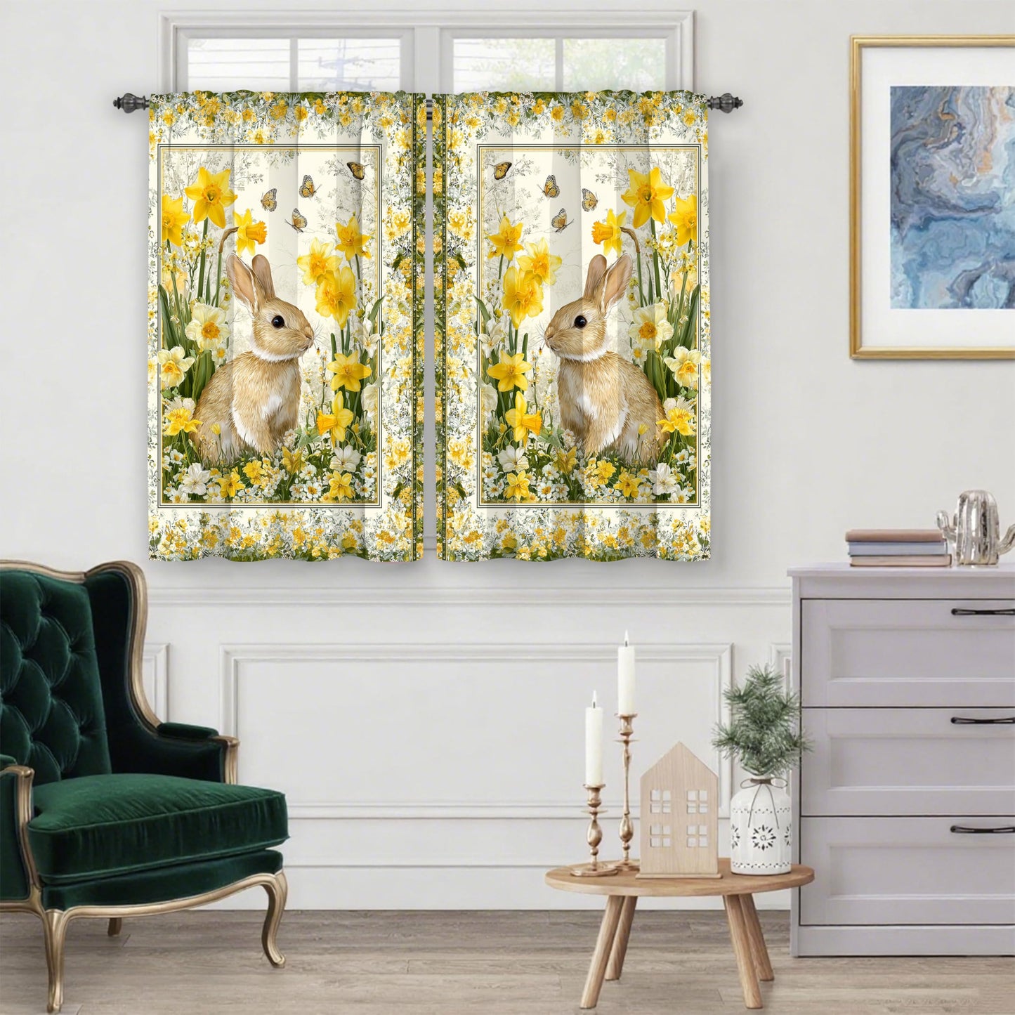 Worltoldb Easter Bunny Kitchen Curtains Cafe Curtains for Bathroom Dining Room Living Room Pocket Window Drapes 2 Panels Set 28"x36"