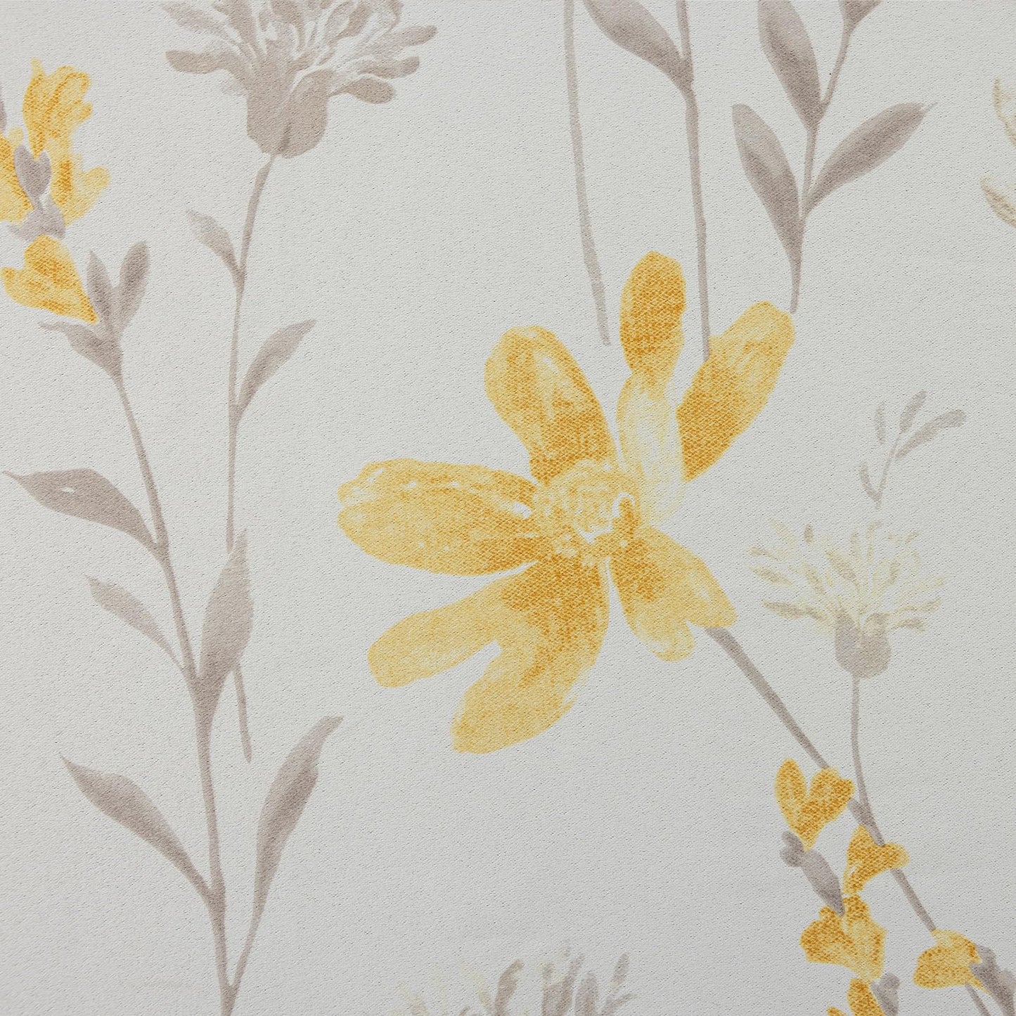 SUOUO Yellow Floral Blackout Curtains for Bedroom 84 inches Long Patterned Grey Leaf Thermal Insulated Window Drapes for Living Room 2 Panels