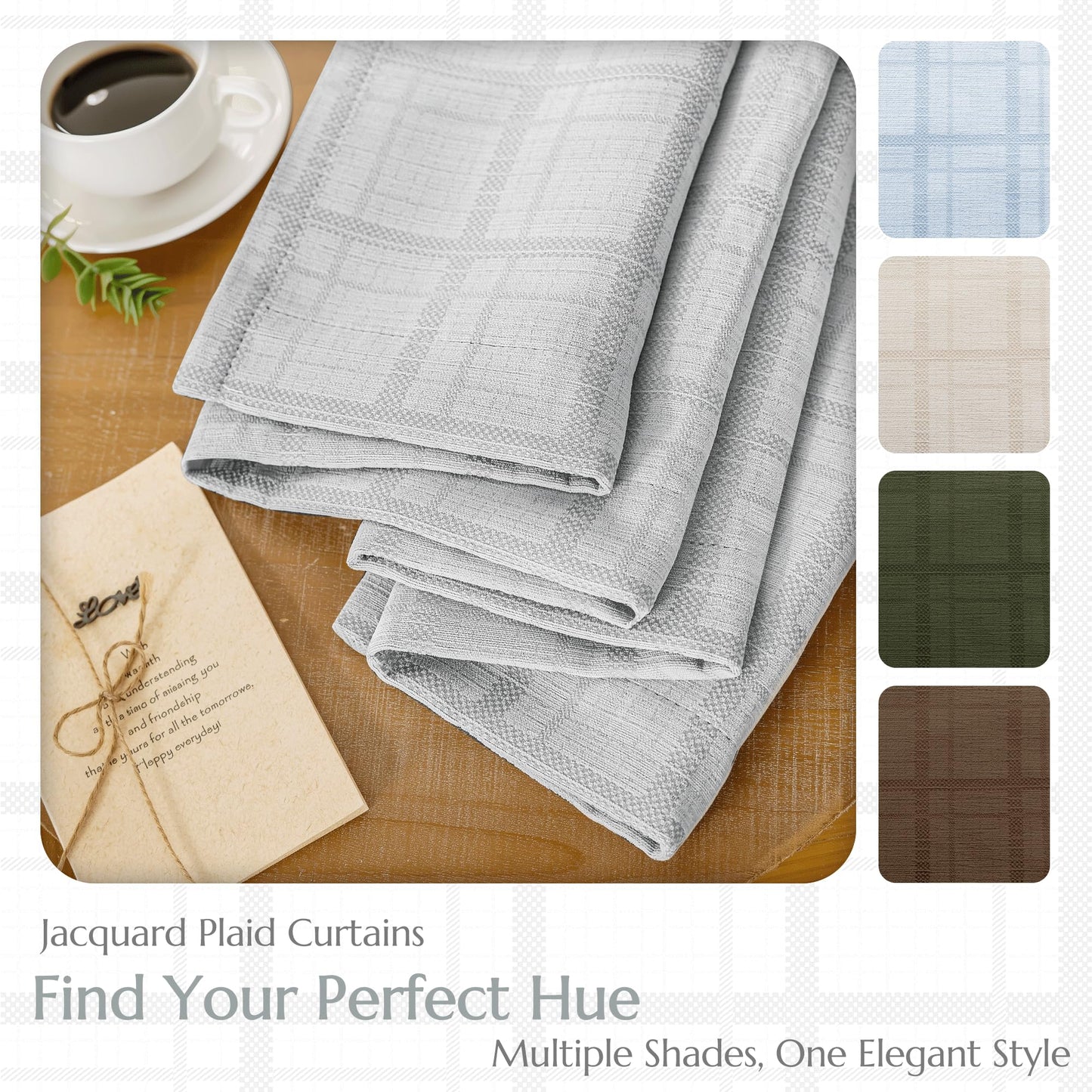 Beauoop Grey Plaid Jacquard Blackout Curtains 84 Inches Long 2 Panels for Bedroom Living Room Gingham Checkered Room Darkening Thermal Insulated Soundproof Grommet Window Drapes, 52x84 2 Set