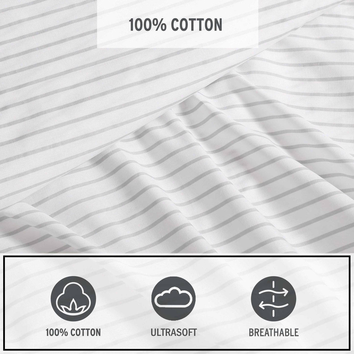 Eddie Bauer - Twin Size Sheet Set, 100% Cotton Percale Bedding, Crisp & Breathable Bed Sheets with Pillowcase, Fully Elastic Fitted Sheet, Deep Pocket Fit (Arden Stripe Grey)
