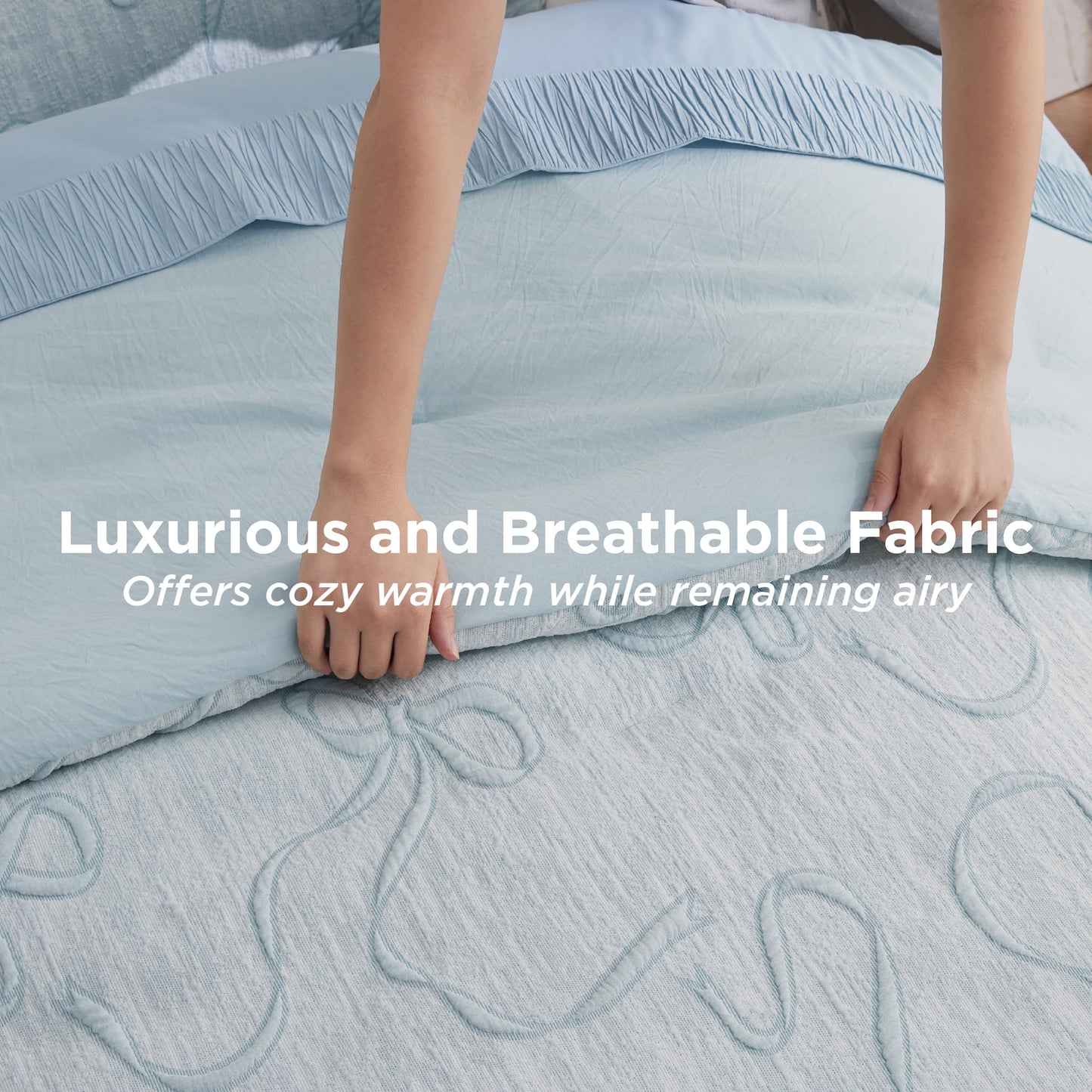 Bedsure Dusty Blue King Size Comforter Set, GentleSoft™ 3 Pieces Breathable Bow Comforter Set Women with 2 Pillow Shams, Cute King Bedding Set Room Decor Aesthetic Bedroom Decor, 104x90 Inches