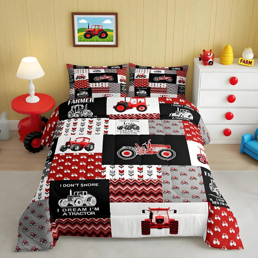 Feelyou Cartoon Tractor Comforter Set Farm Tractor Down Duvet for Kids Boys Toddler Vehicle Truck Bedding Set Harvester Excavator Comforter 1 Comforter Set with 1 Pillowcase Twin Size