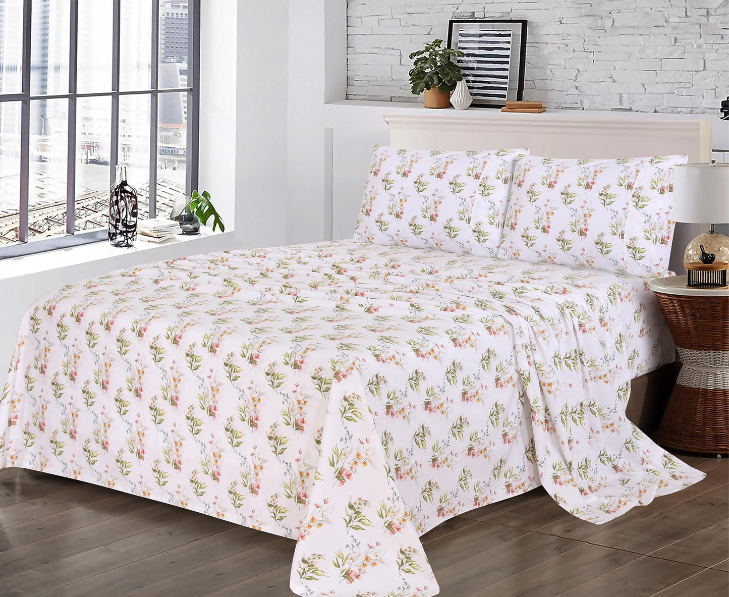 RUVANTI 100% Cotton Percale Sheets Full Size, Floral Bliss