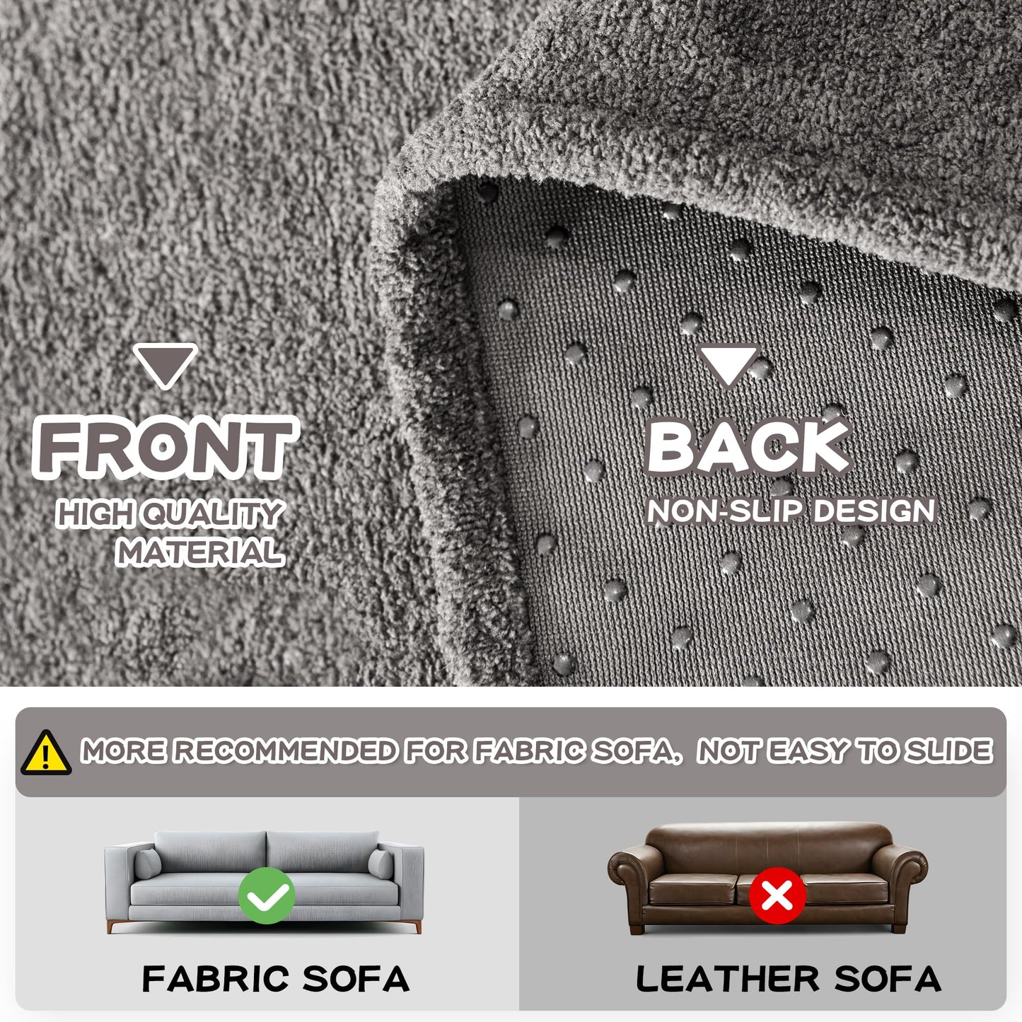 MYSKY HOME Couch Cover Sofa Cover for 2 Cushion Couch, Couch Covers for Dogs, Non-Slip Sofa Slipcover, Sofa Covers Washable, Couch Covers for Pets, Cat Scratch Furniture Protector, 71" x 118", Grey