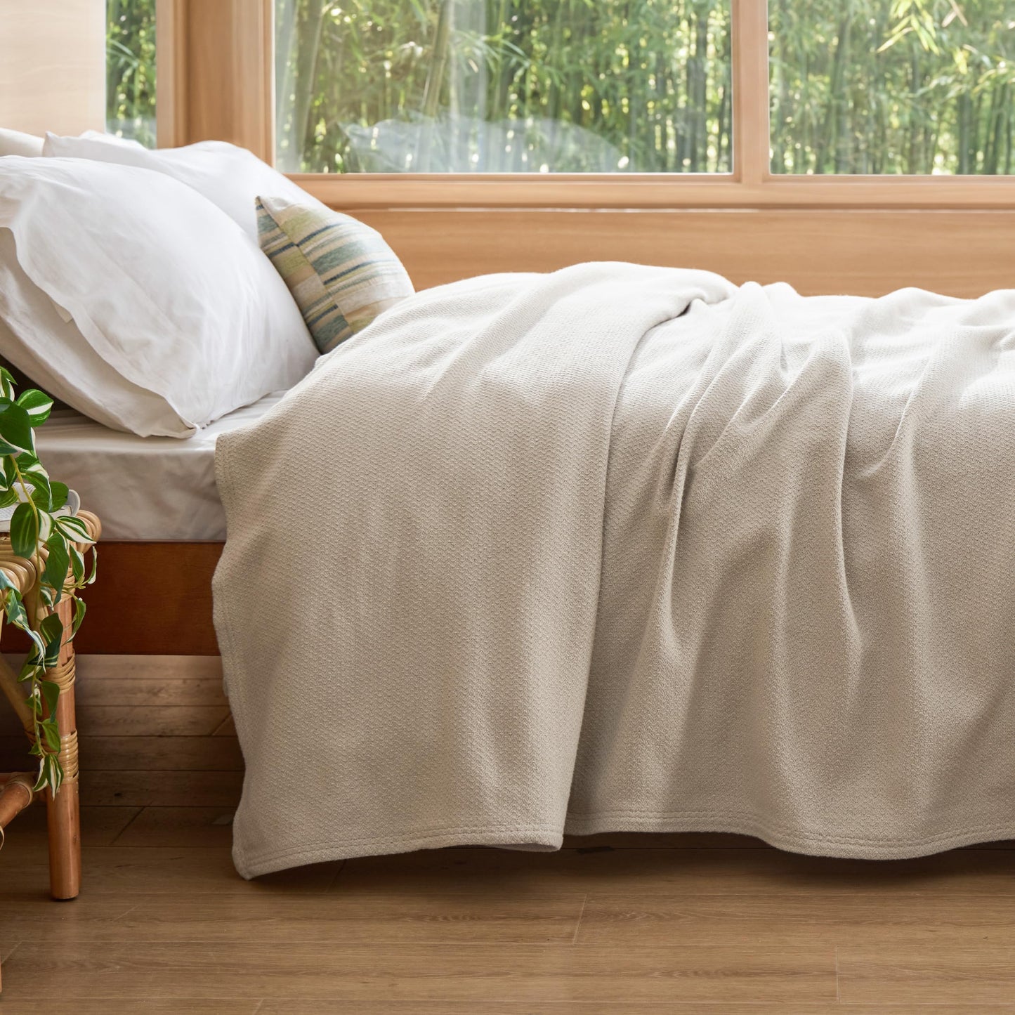Bedsure GentleSoft 100% Cotton Blanket King Size for Bed - Cooling Breathable and Lightweight, Soft Cozy Textured Herringbone Woven Blanket for Summer, Linen Beige, 108x90 inches