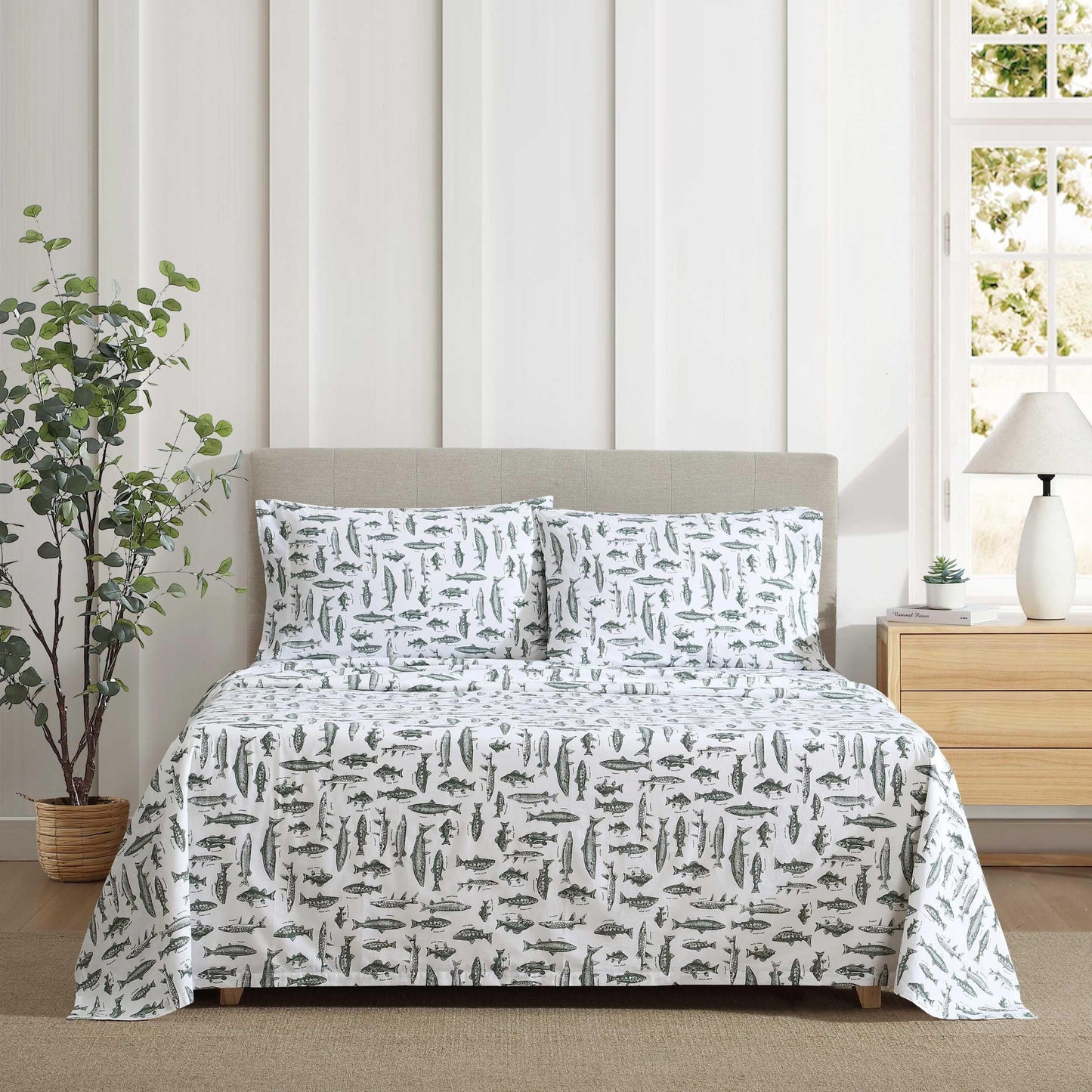 Eddie Bauer - Sheet Set, Cotton Percale Bedding with Matching Pillowcase, Crisp & Breathable, 200-Thread Count, Classic Comfort Essentials (Wes Fish Green, Twin)