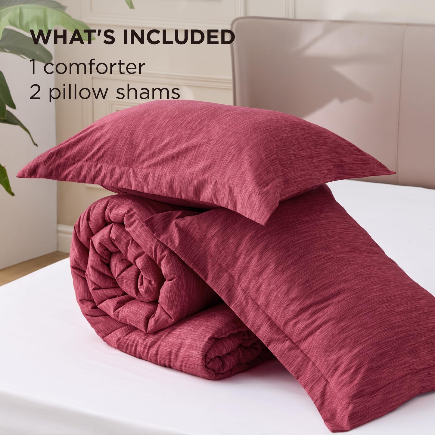 Bedsure Queen Comforter Set - Dark Red Comforter Queen Size, Soft Bedding for All Seasons, Cationic Dyed Bedding Set, 3 Pieces, 1 Comforter (90"x90") and 2 Pillow Shams (20"x26"+2")