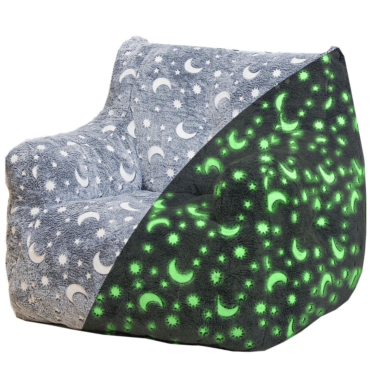 LinkRomat Bean Bag Chairs, Faux Fur BeanBag Chair with Memory Foam for Bedroom, Living Room, Reading, Adults - Grey - Star - Glow in The Dark