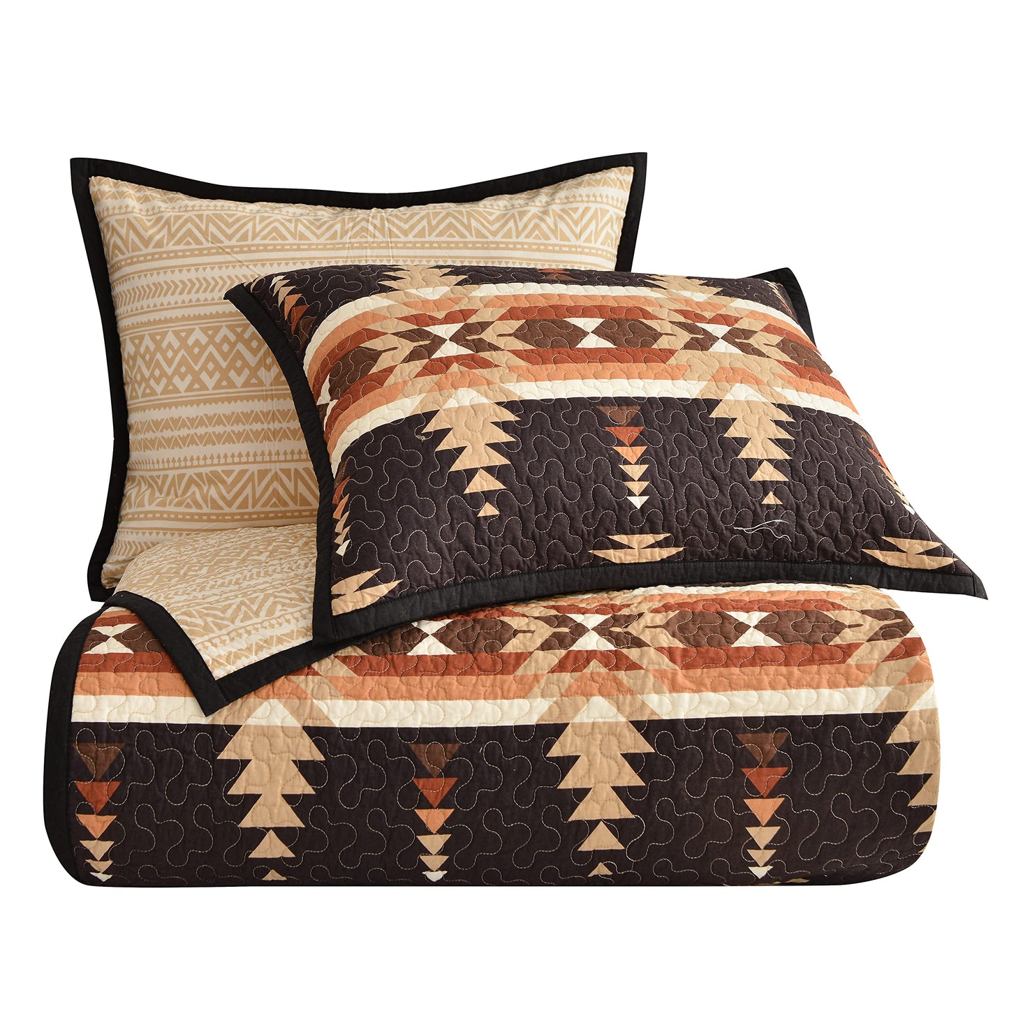 Paseo Road Yosemite Western Bedding 3 Piece Quilt Set with Pillow Shams, King Aztec Bedding Set, Tribal Southwestern Bedding, Geometric Pattern Cotton Reversible Bed Set