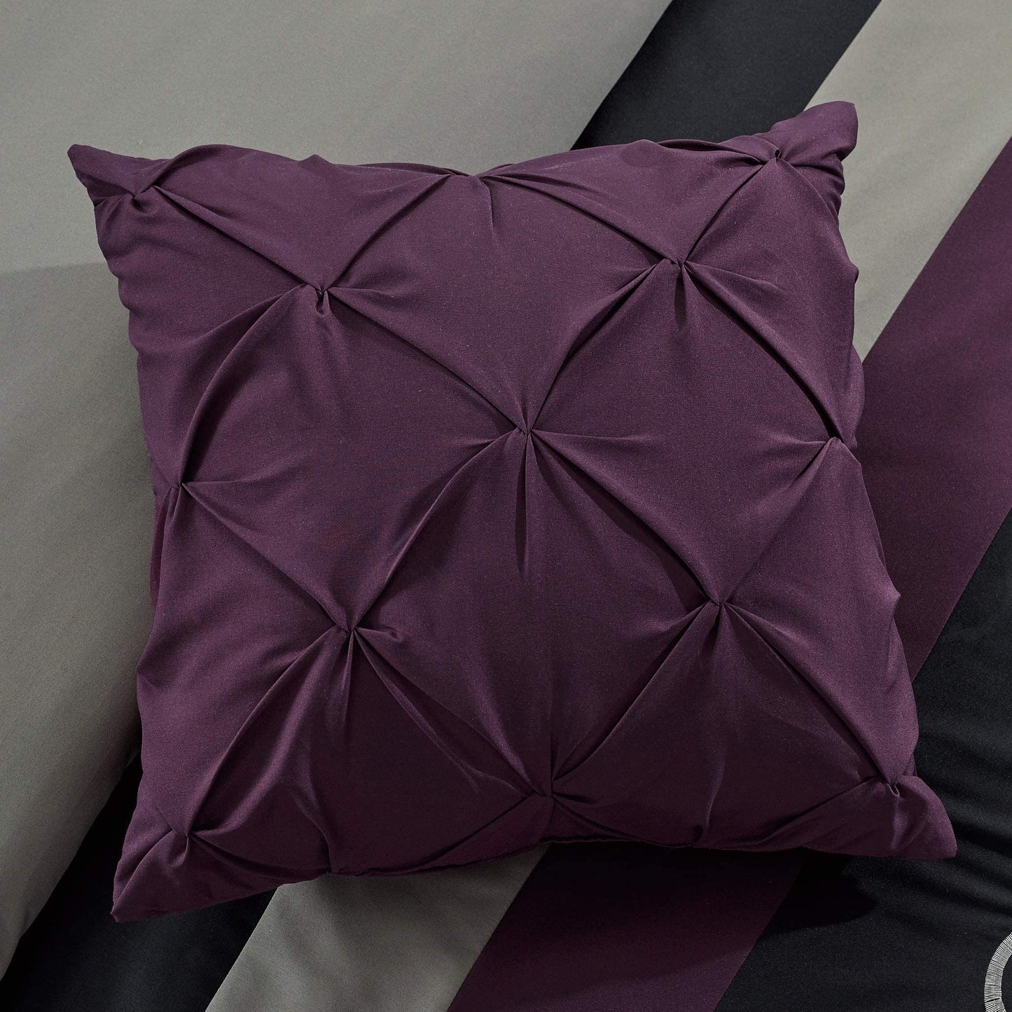 Chezmoi Collection Napa 7-Piece Luxury Leaves Scroll Embroidery Bedding Comforter Set (King, Purple/Black/Gray)