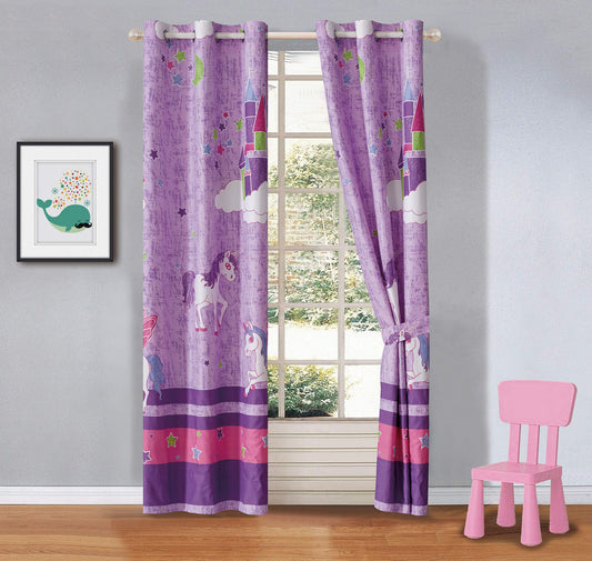 Kids Zone Home Linen 2 Panel Curtain Set with Grommet for Boys Girls Teens Bedroom Multicolor Set (Unicorn Purple Lavender Pink White)