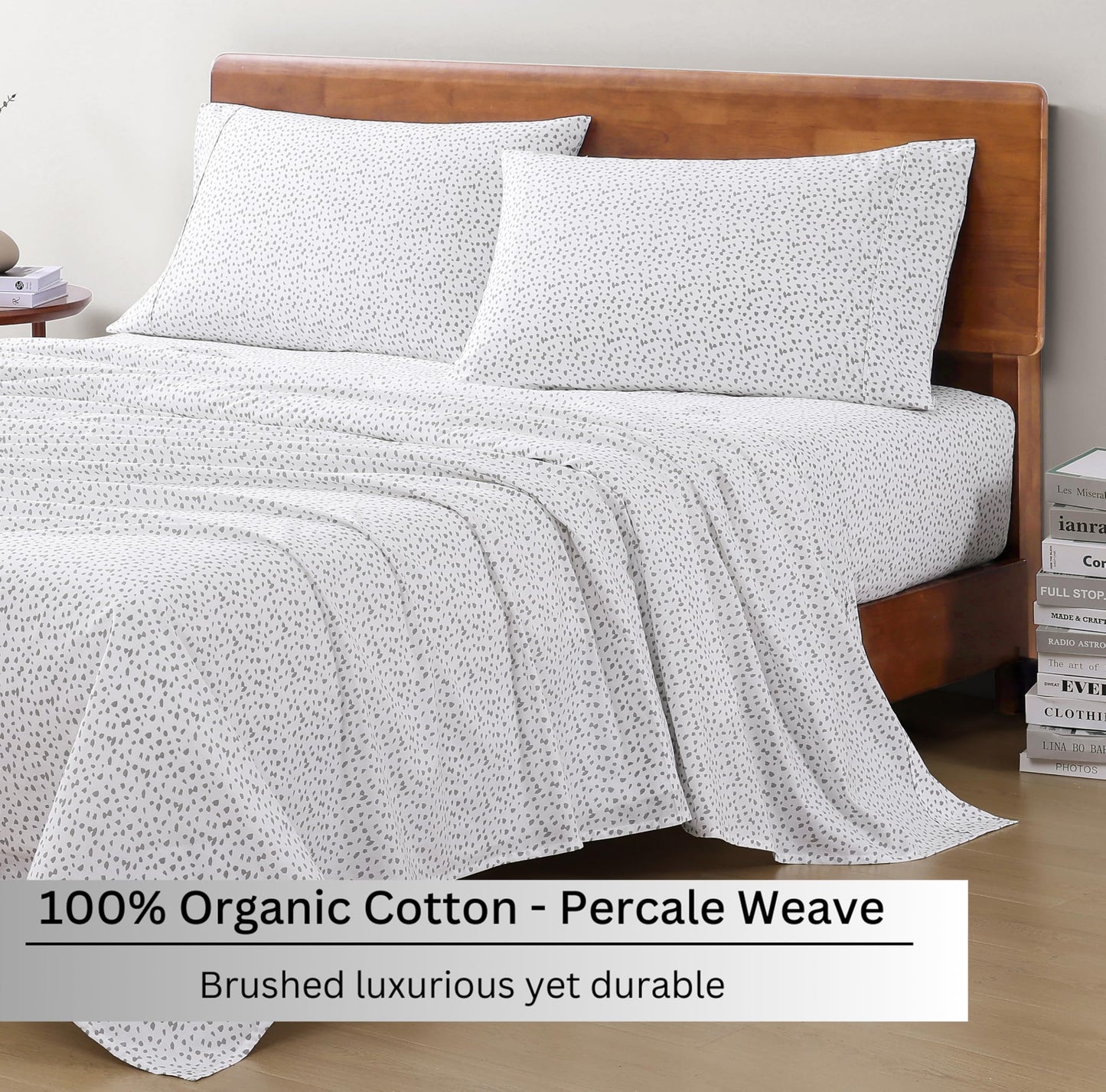 LANE LINEN Queen Size Bed Sheets 100% Organic Cotton GOTS Certified Percale Weave Deep Pocket 4 Piece Soft Breathable Cooling Lightweight All Season Machine Washable Crisp - Haze Grey