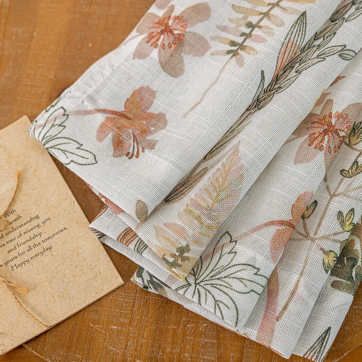 SUOUO Red-Brown Tropical Leaves Semi Sheer Curtains Linen Textured for Living Room Patterned Wildflower 84 inches Long Window Drapes for Dining Bedroom 2 Panels