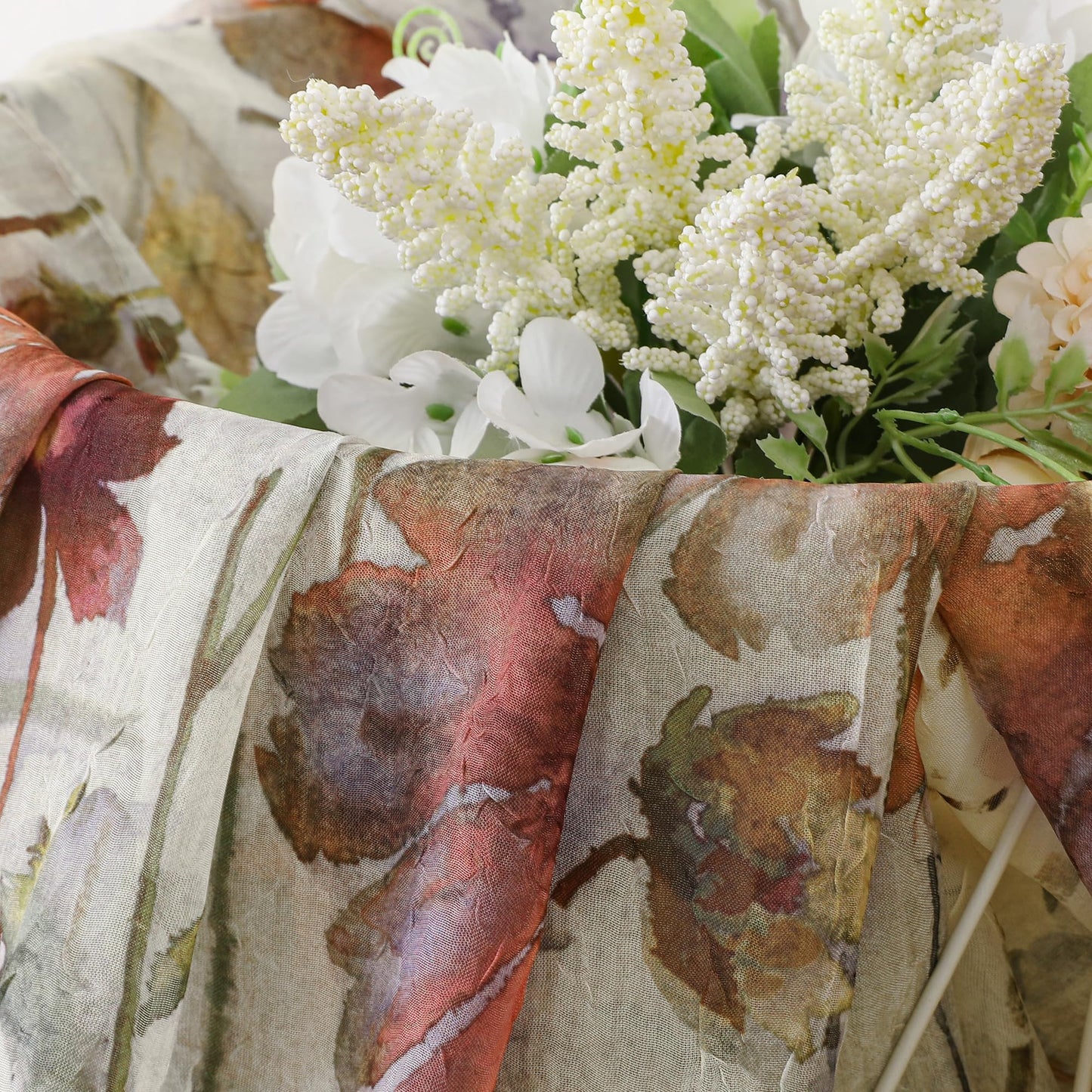 OWENIE Crushed Sheer Curtains 84 Inches Long 2 Panels Set, Sheer Floral Curtains Printed Drapes on Sheers for Living Room Bedroom, Rod Pocket Light Filtering Window Sheers (2 Panels, 51" x 84")