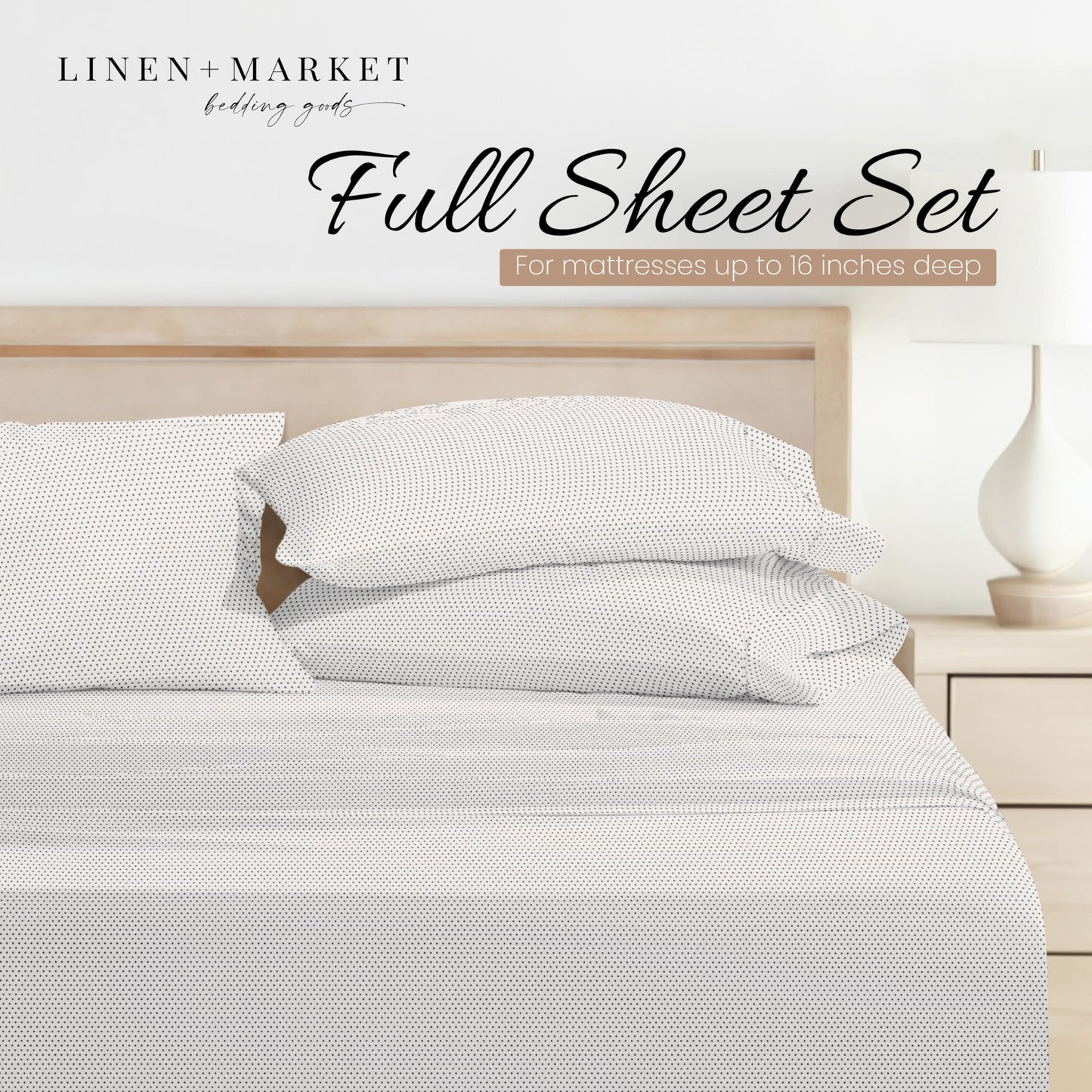 Linen Market Double-Brushed Patterned Microfiber Full Sheet Set 4 Piece – Oeko-TEX Certified Ultra Soft & Wrinkle-Free - 16" Deep Pocket Sheets - Easy Care Full Size - Stippled Gray