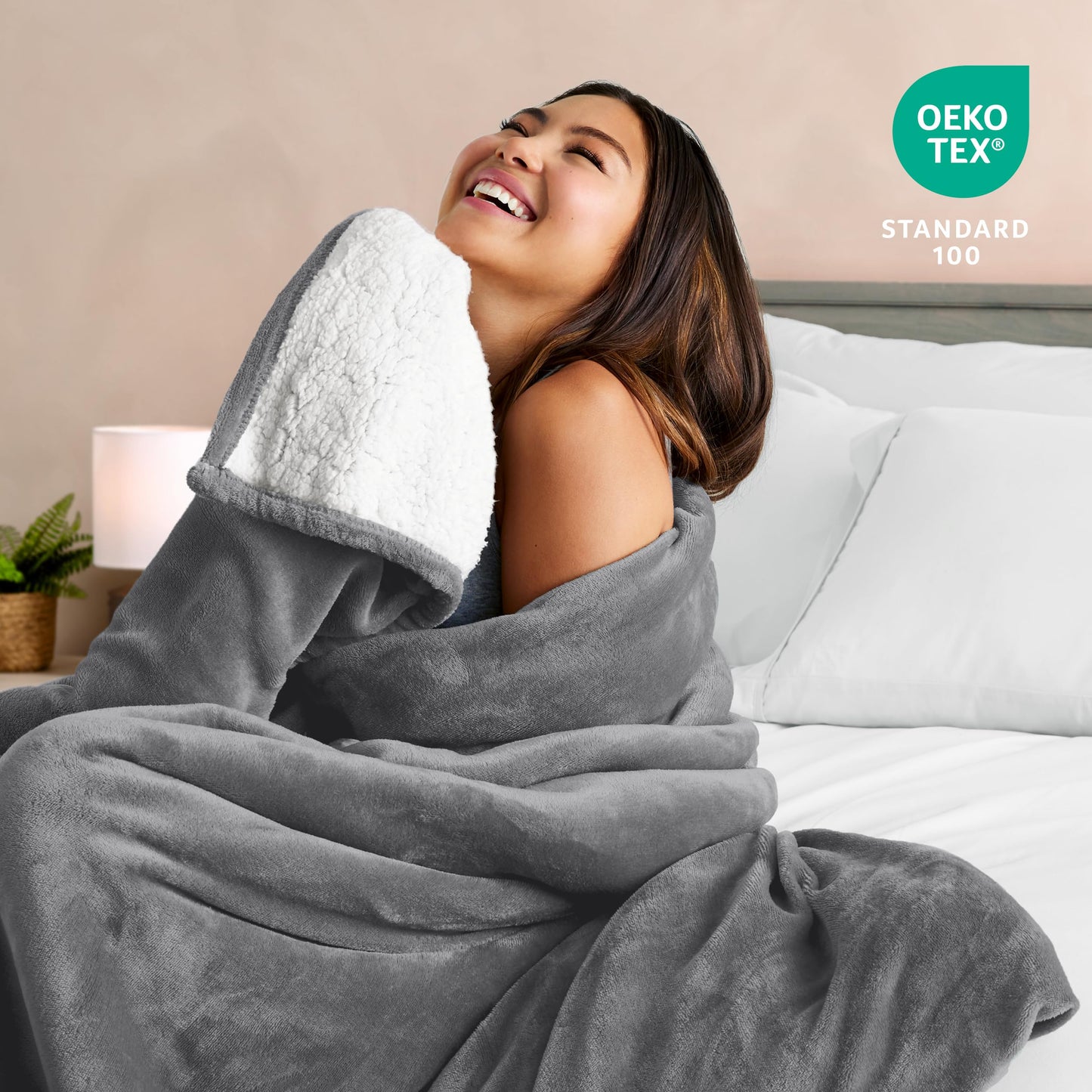 Bare Home Sherpa Fleece Blanket - King Size - Blanket for Bed, Sofa, and Couch - Warm & Lightweight - Fluffy & Soft - Reversible (King, Grey)