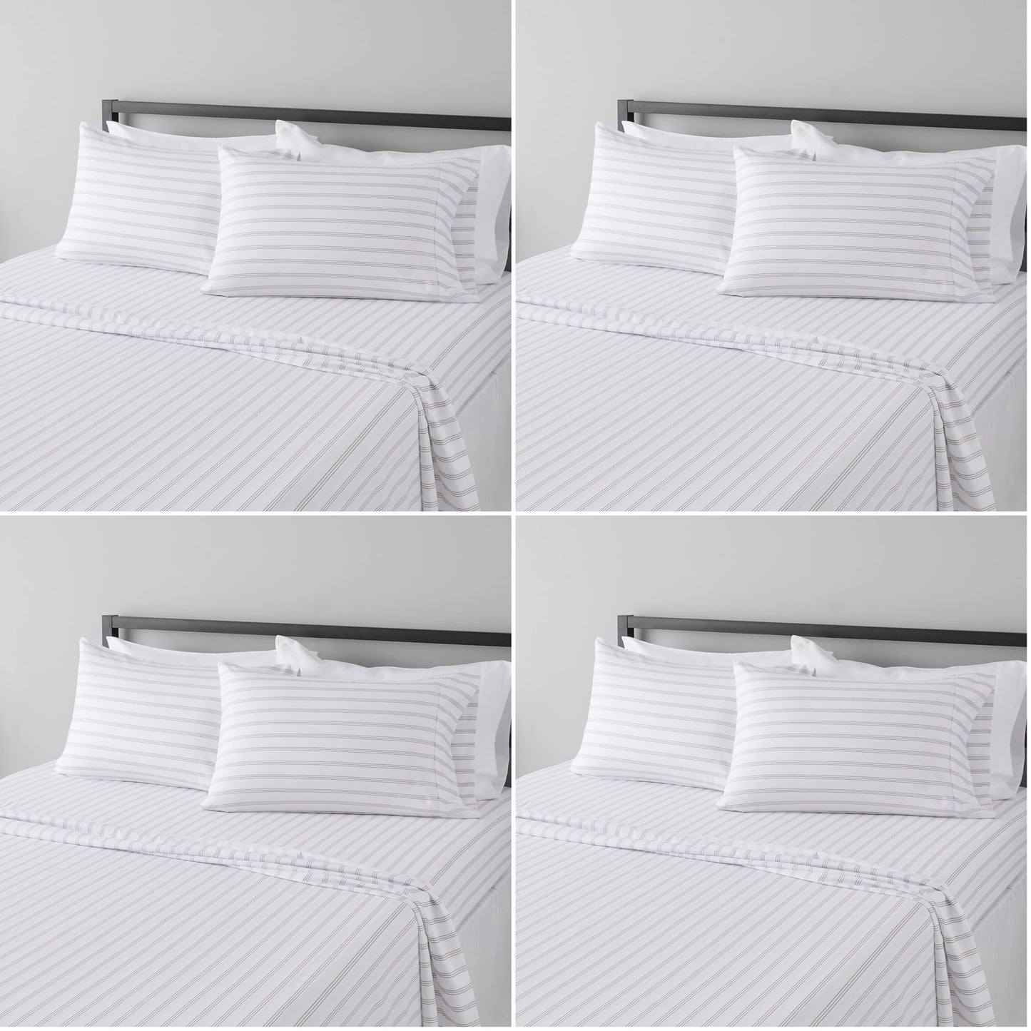 Amazon Basics Lightweight Breathable Brushed Microfiber 4-Piece Bed Sheet Set,Wrinkle Resistant with 14-Inch Deep Pockets,Queen,Taupe Stripe,(Pack of 4)